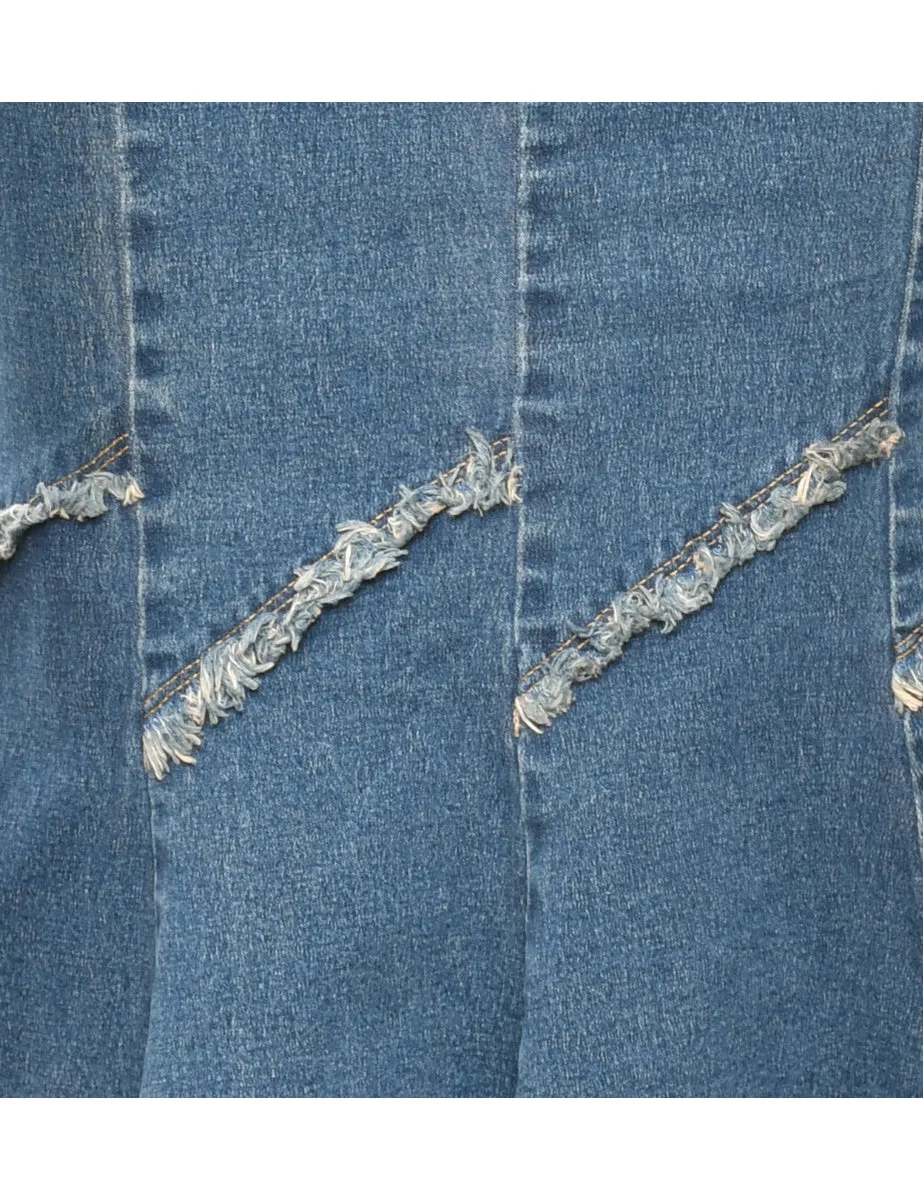1990s Pleated & Raw Hem Denim Skirt - S