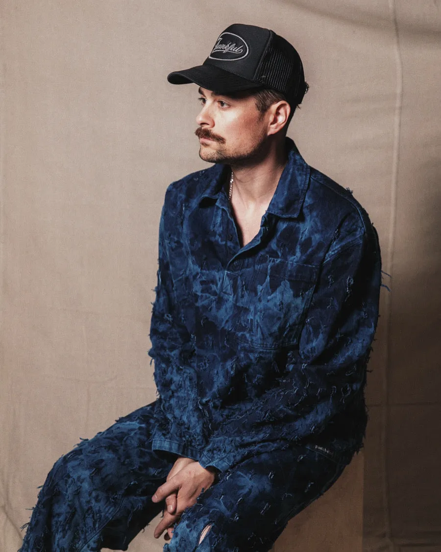 2-Piece Distressed Denim Set (Pullover & Pants) in Maritime / MEDIUM (or slim Large)