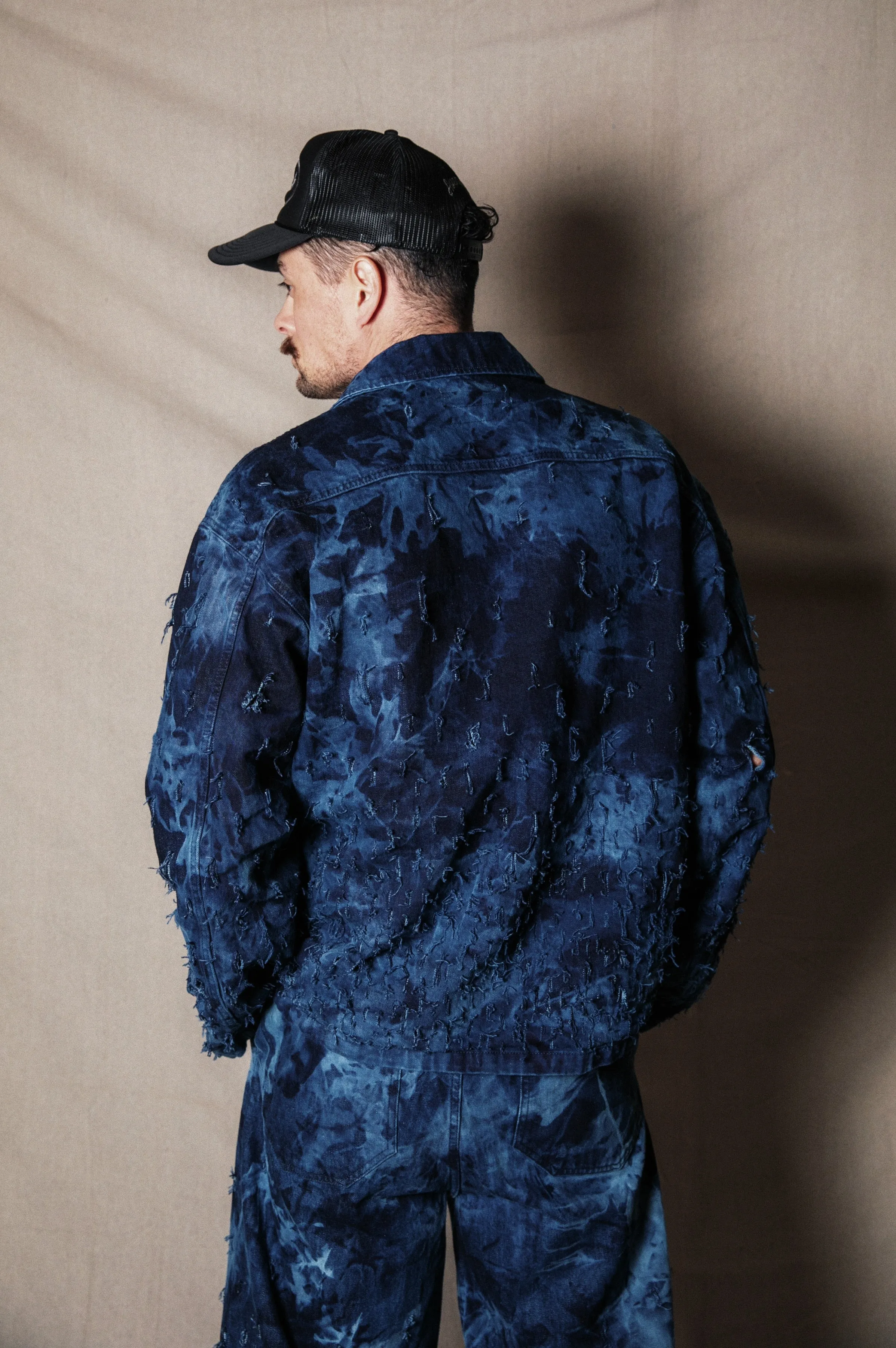 2-Piece Distressed Denim Set (Pullover & Pants) in Maritime / MEDIUM (or slim Large)
