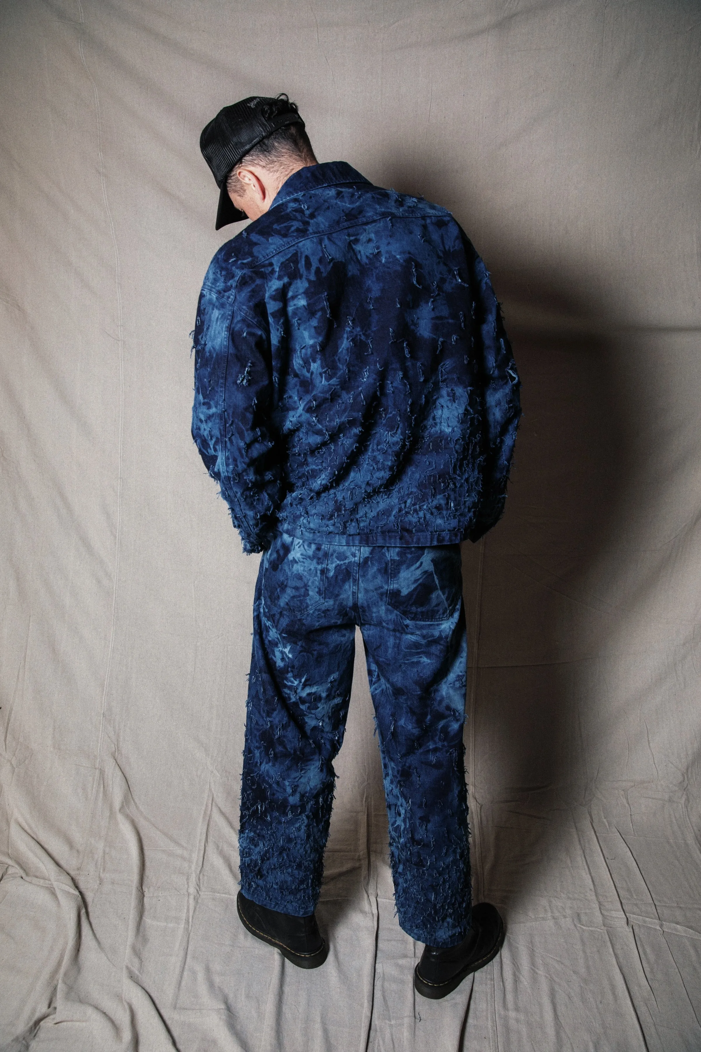 2-Piece Distressed Denim Set (Pullover & Pants) in Maritime / MEDIUM (or slim Large)