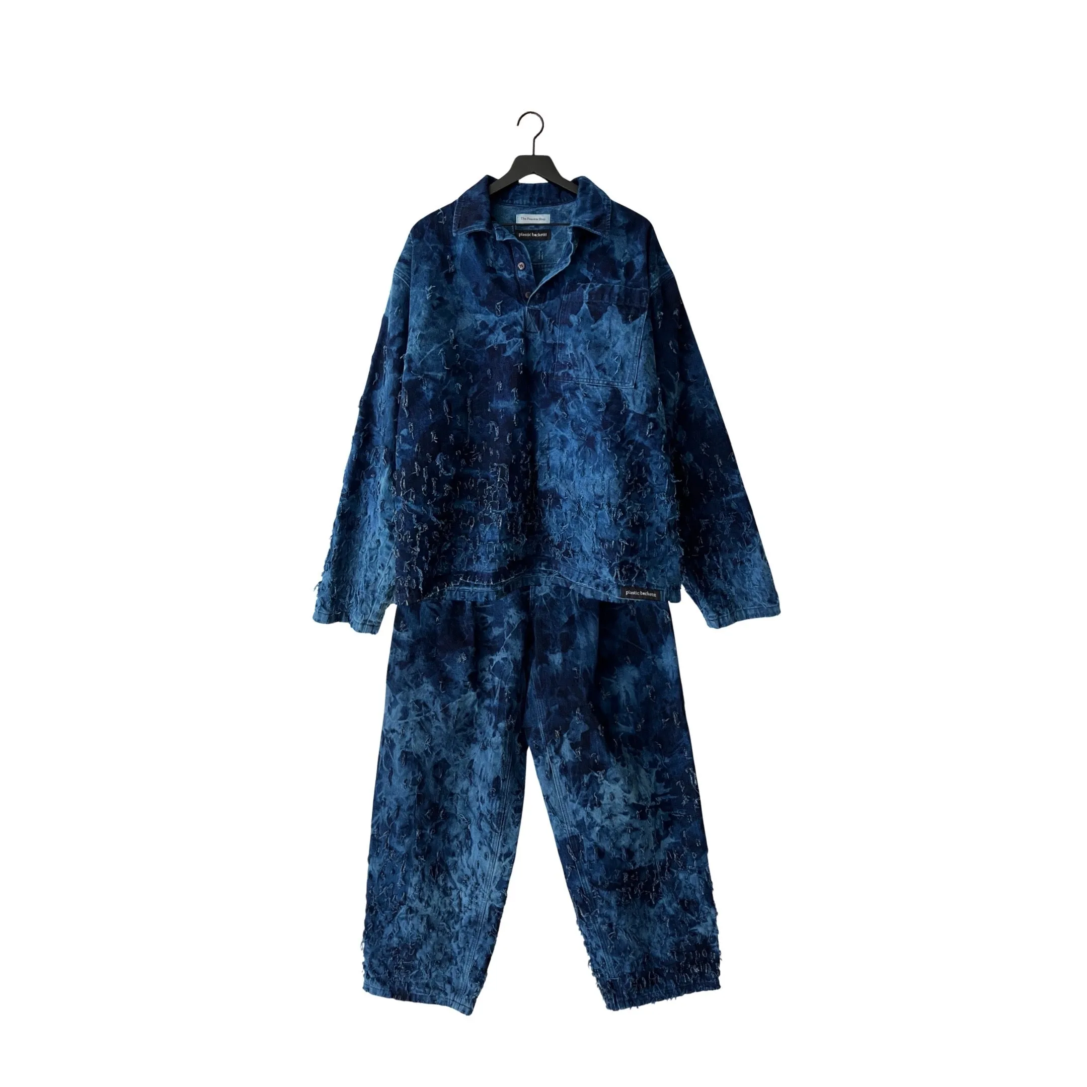 2-Piece Distressed Denim Set (Pullover & Pants) in Maritime / MEDIUM (or slim Large)