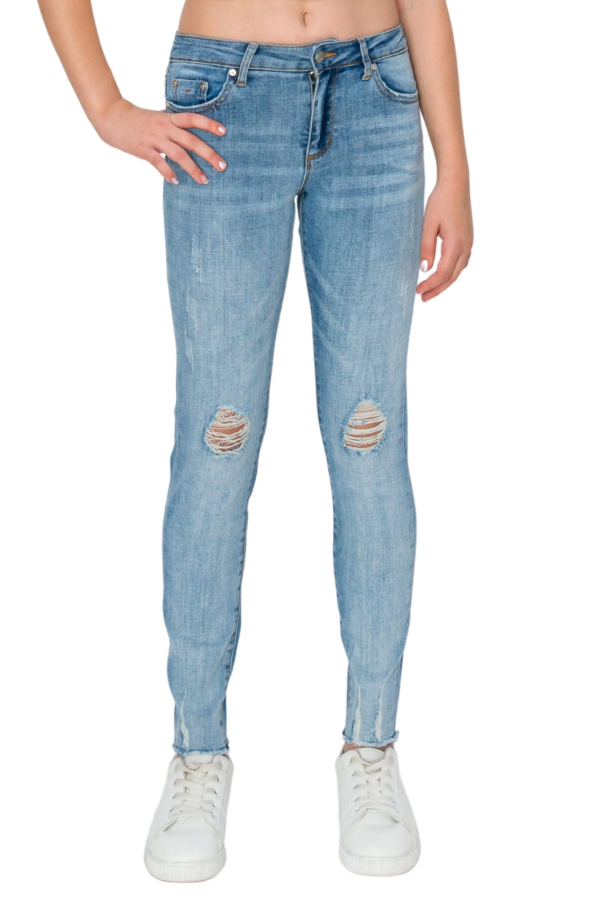 2 Tone Cropped Skinny W/ Destruction 26 Inch Inseam