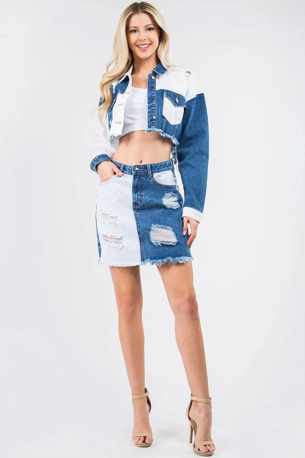 American Bazi frayed denim skirt