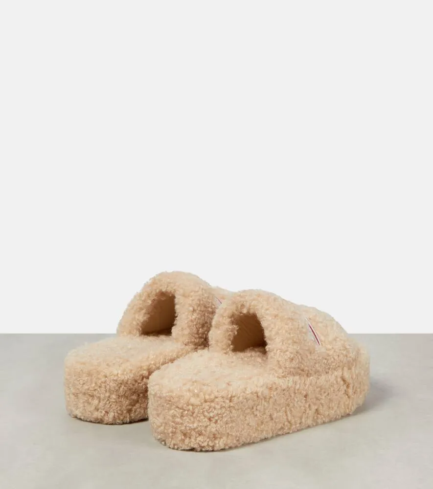 Balenciaga Logo faux shearling slides