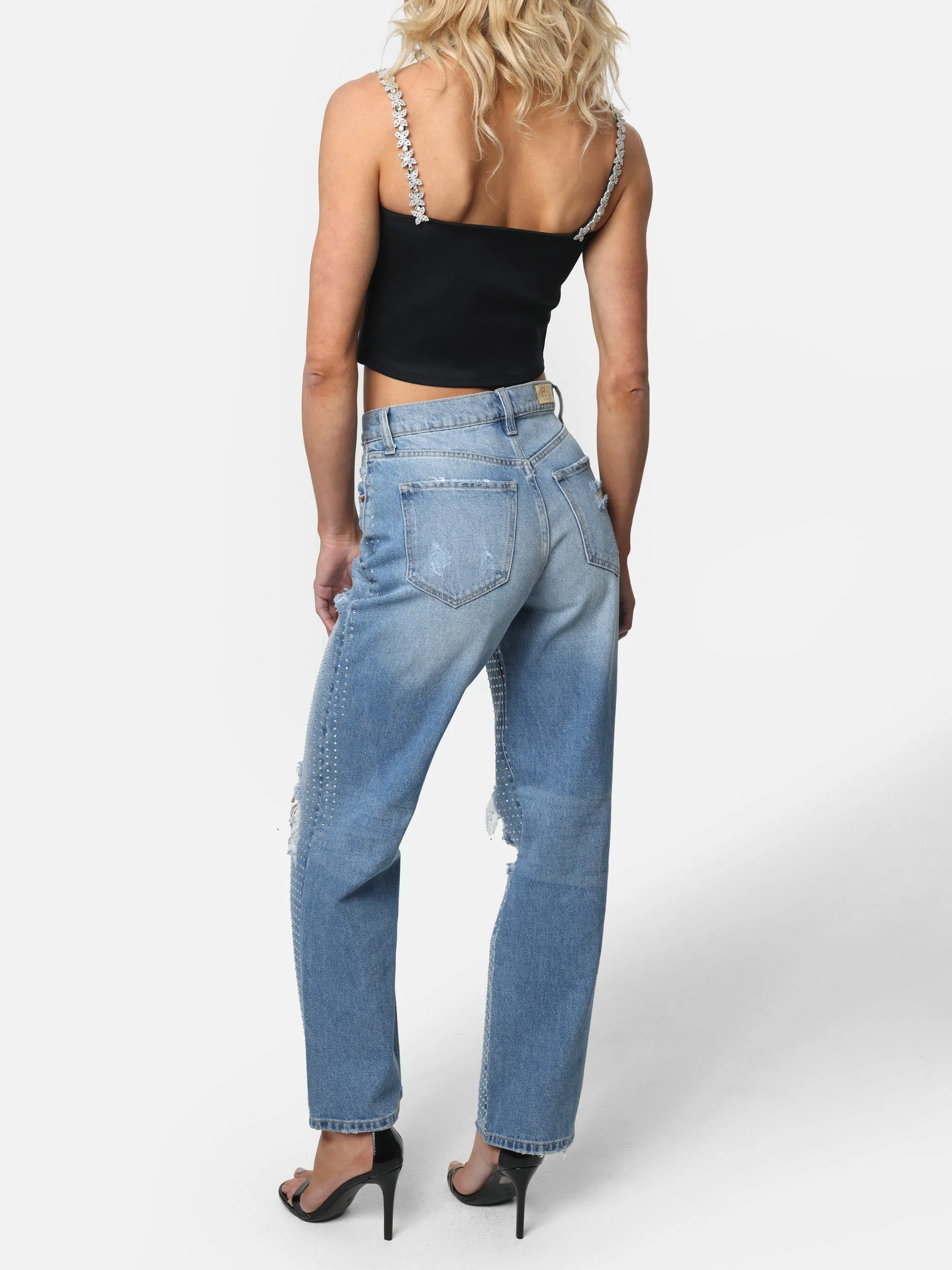 Bedazzled & Distressed Denim Jeans