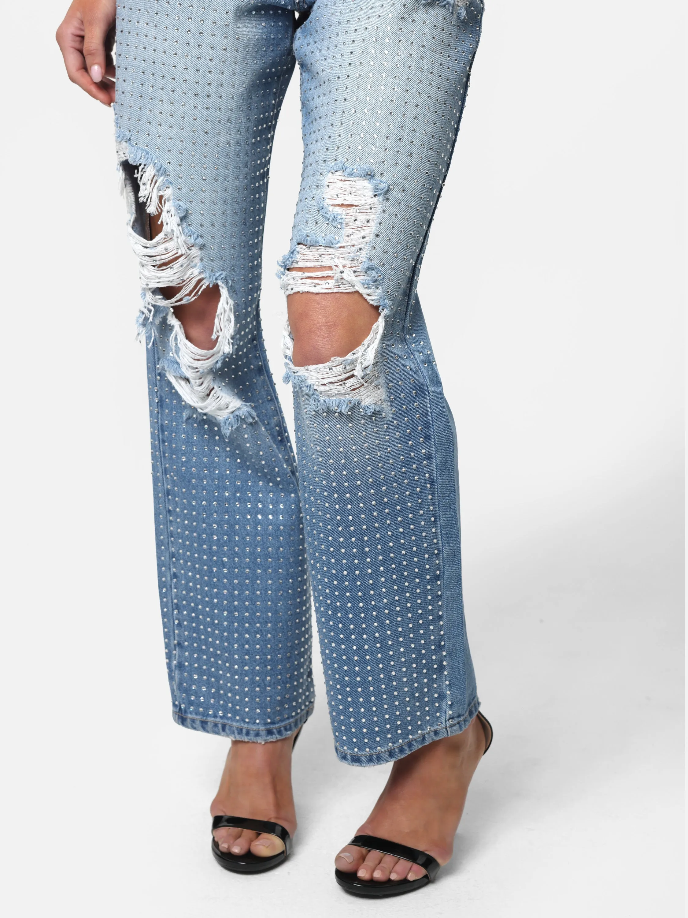 Bedazzled & Distressed Denim Jeans