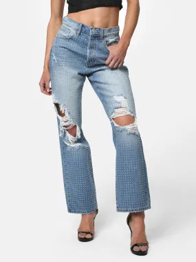 Bedazzled & Distressed Denim Jeans
