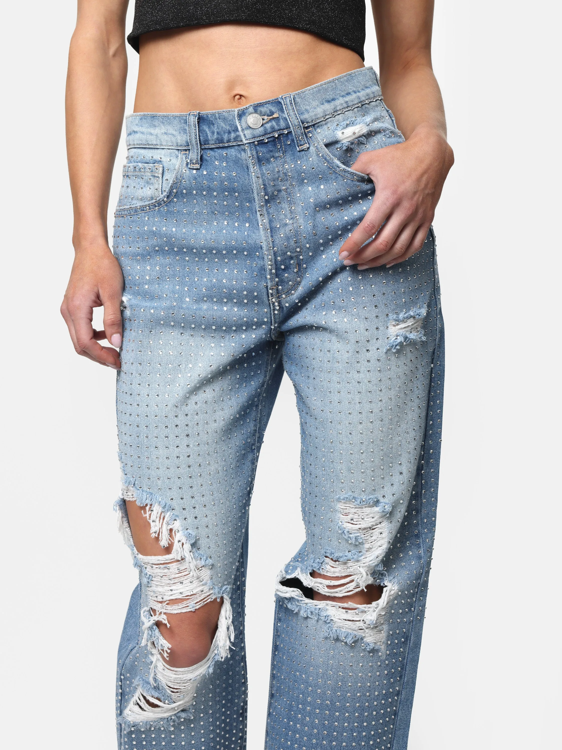 Bedazzled & Distressed Denim Jeans