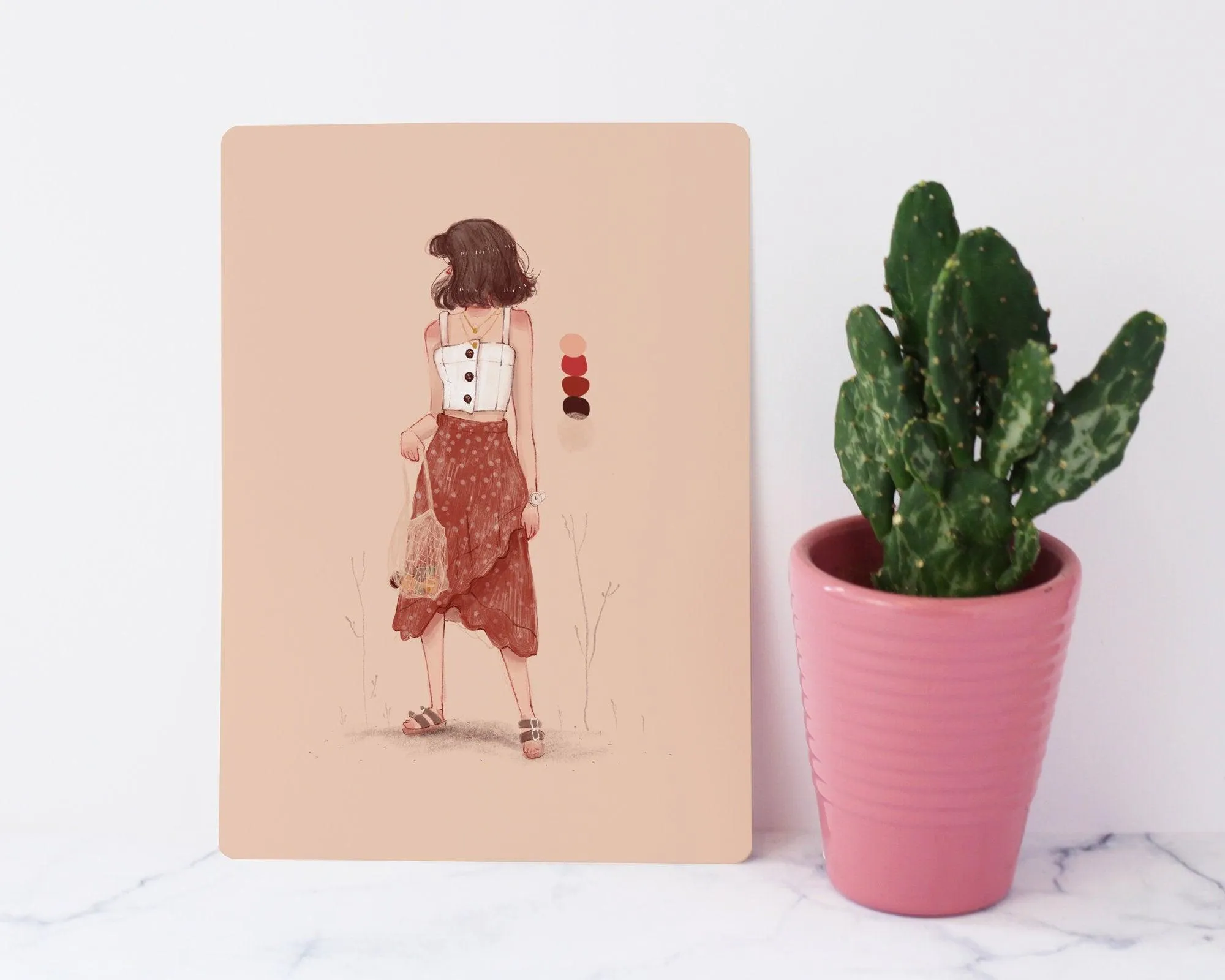 Beige Fashion Art Print | Minimalist Girl Illustration | Neutral Tones Wall Art | Aesthetic Home Decor Poster