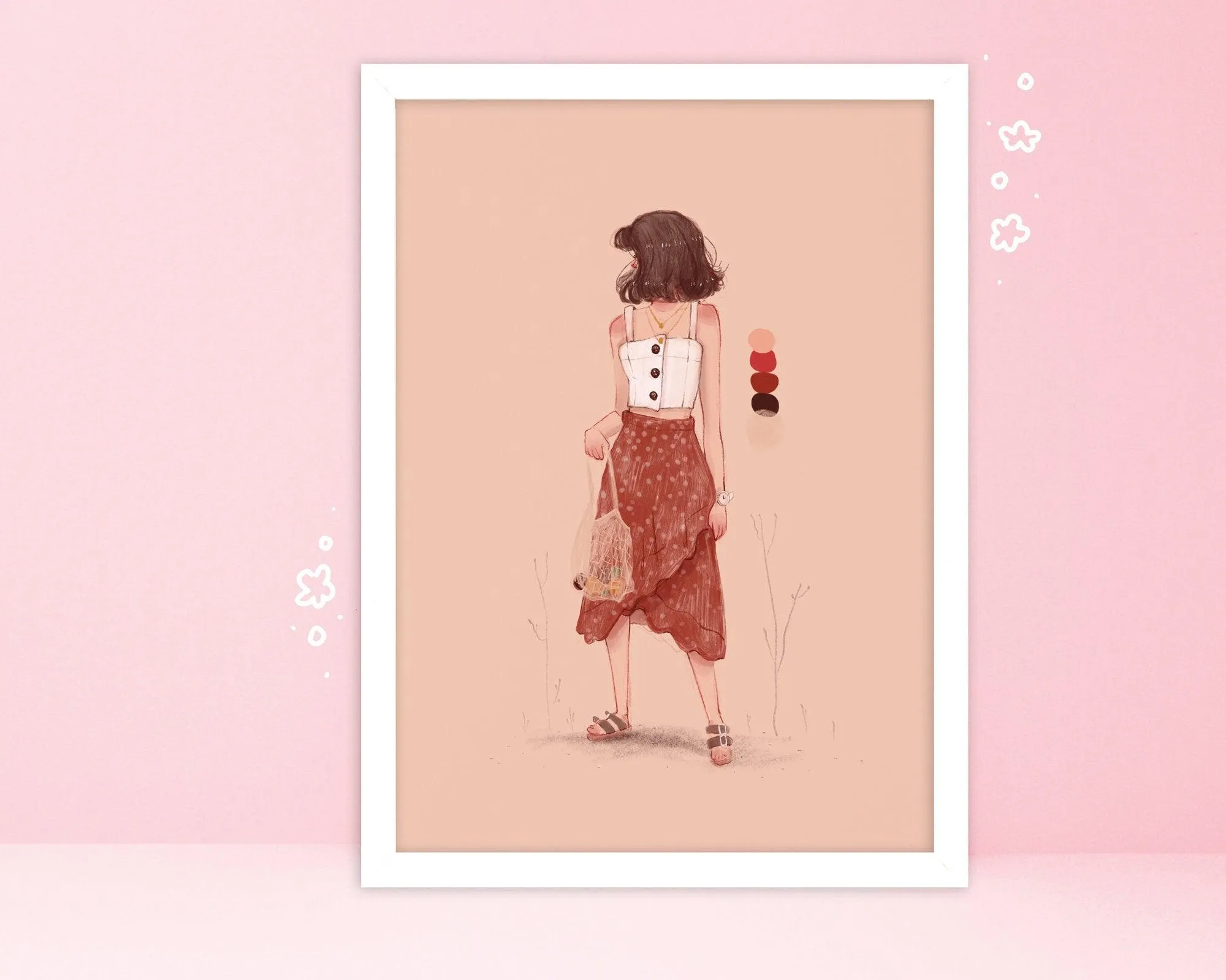 Beige Fashion Art Print | Minimalist Girl Illustration | Neutral Tones Wall Art | Aesthetic Home Decor Poster