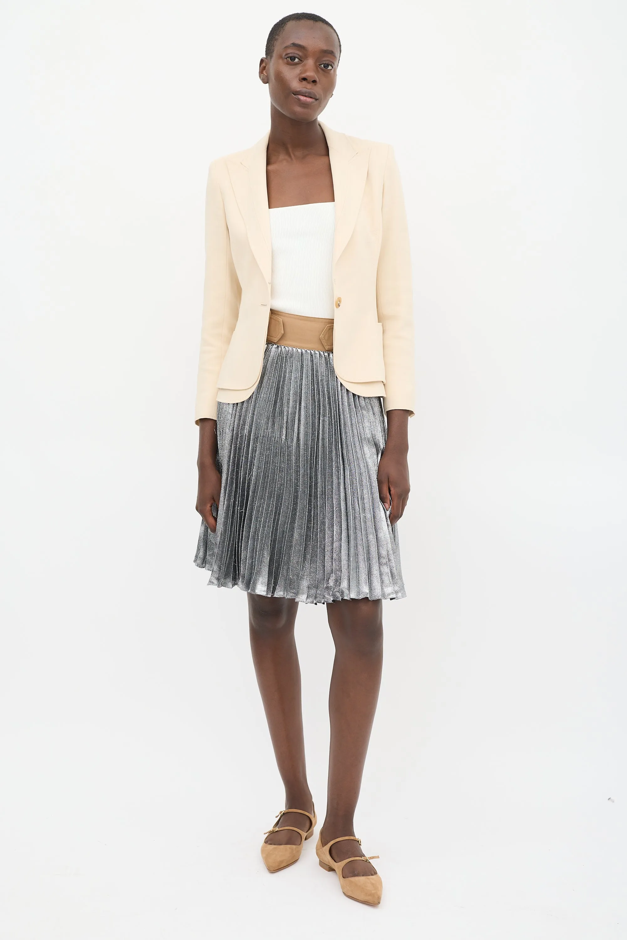 Beige Wool Peak Lapel Blazer