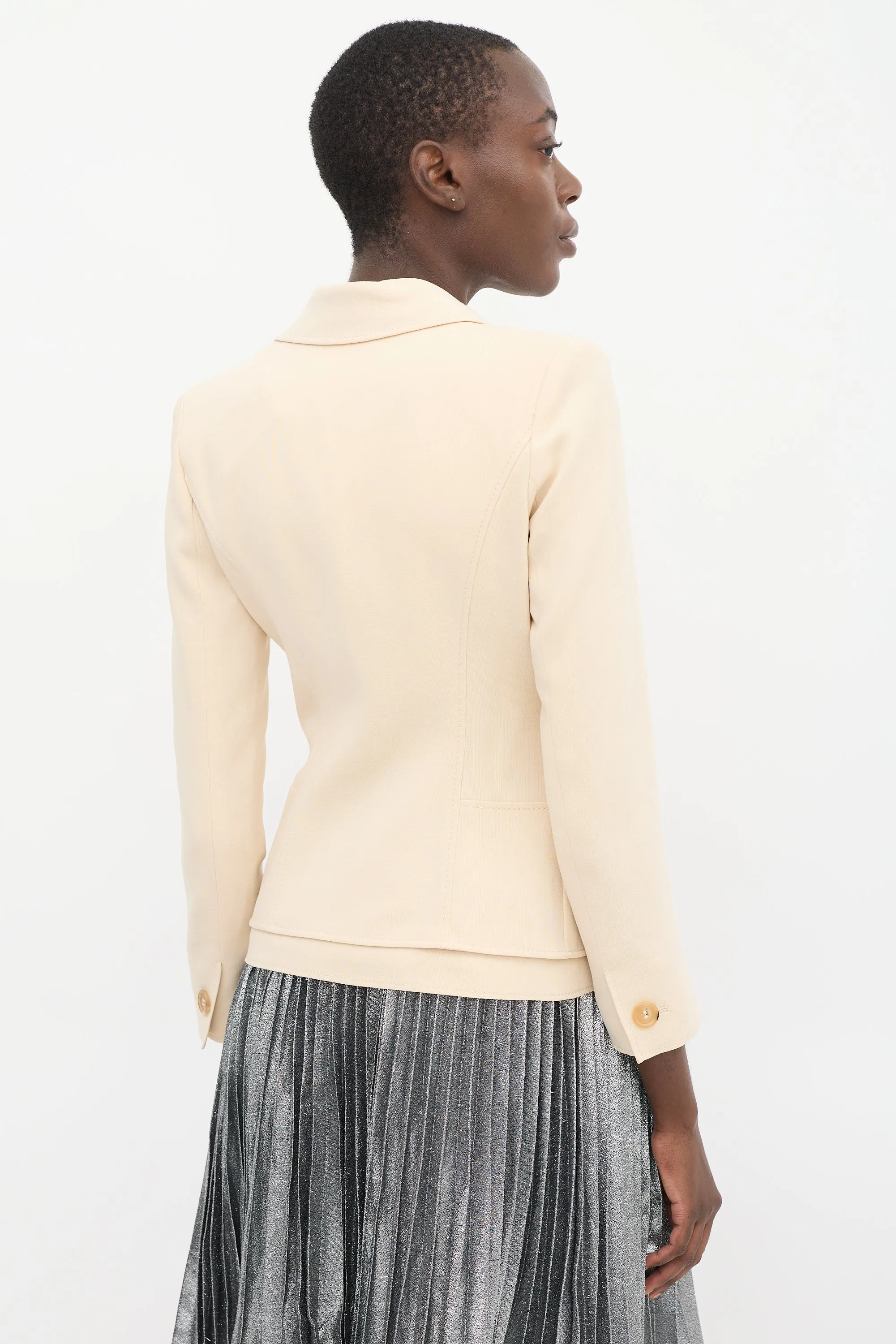 Beige Wool Peak Lapel Blazer