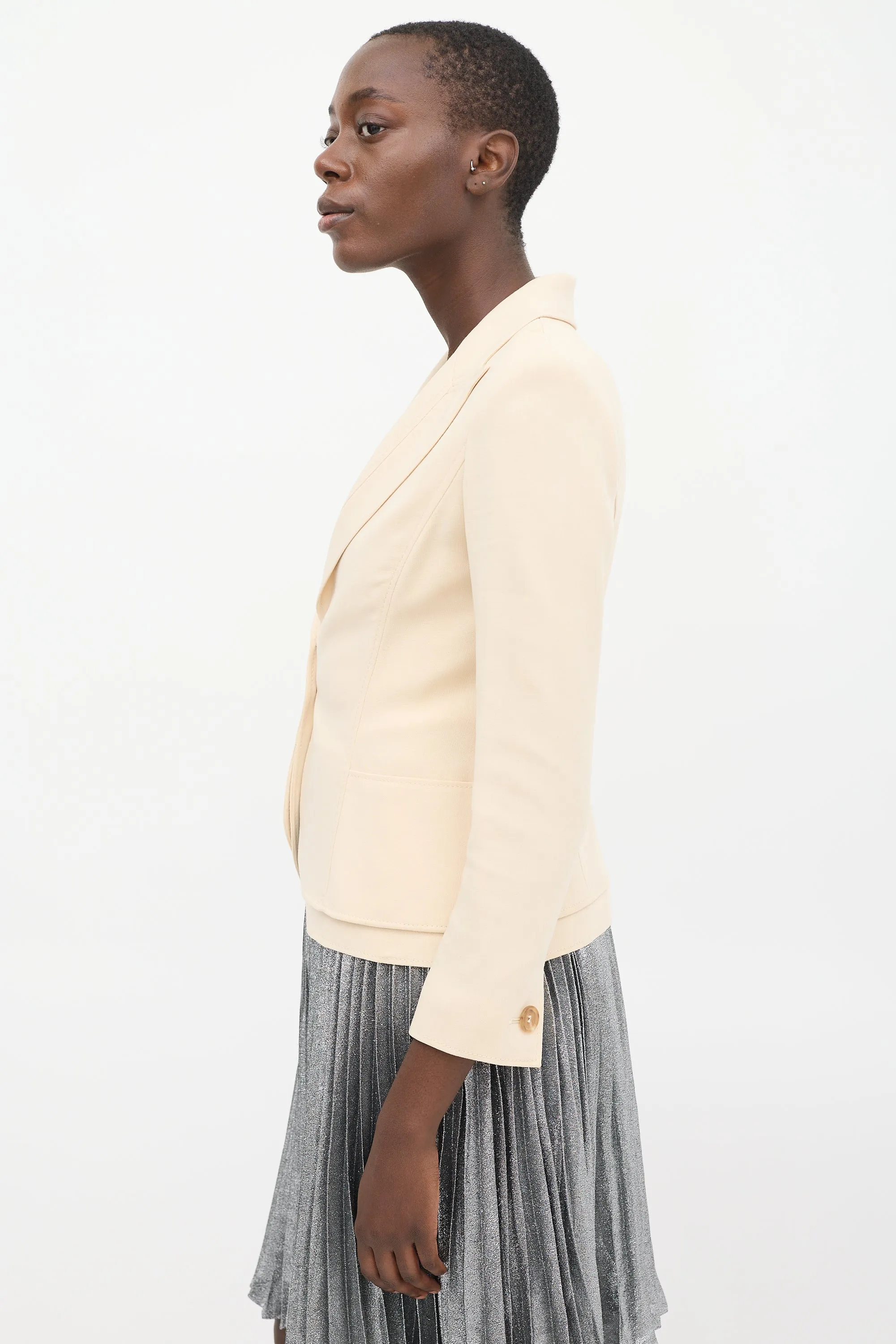 Beige Wool Peak Lapel Blazer