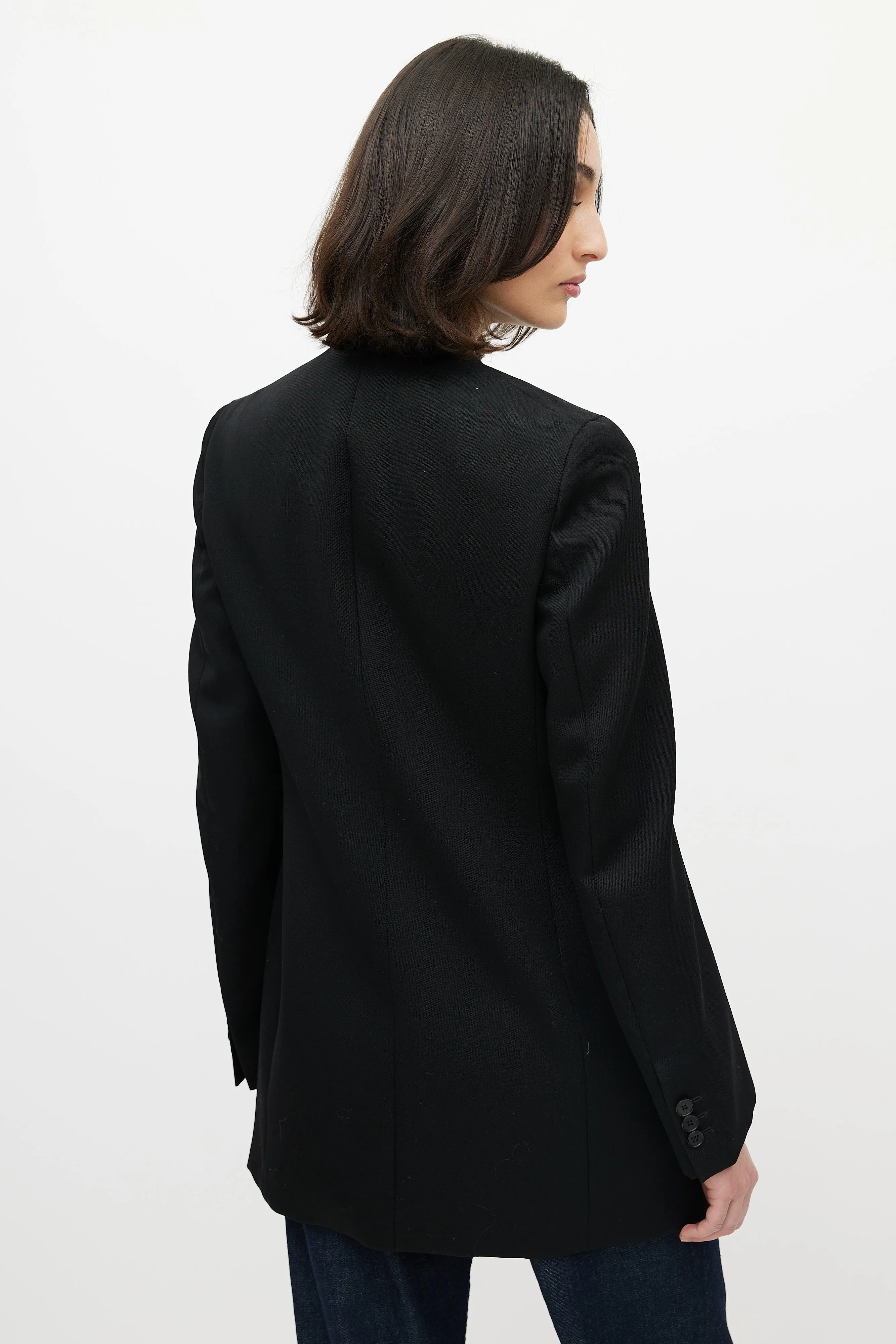 Black Collarless One Button Blazer