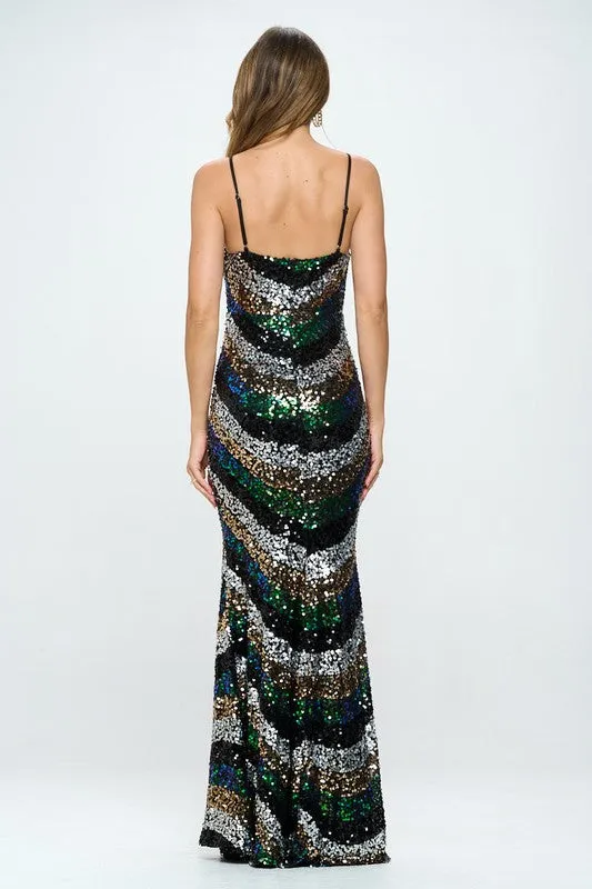 Black Mermaid Skinny Sequin Long Dress