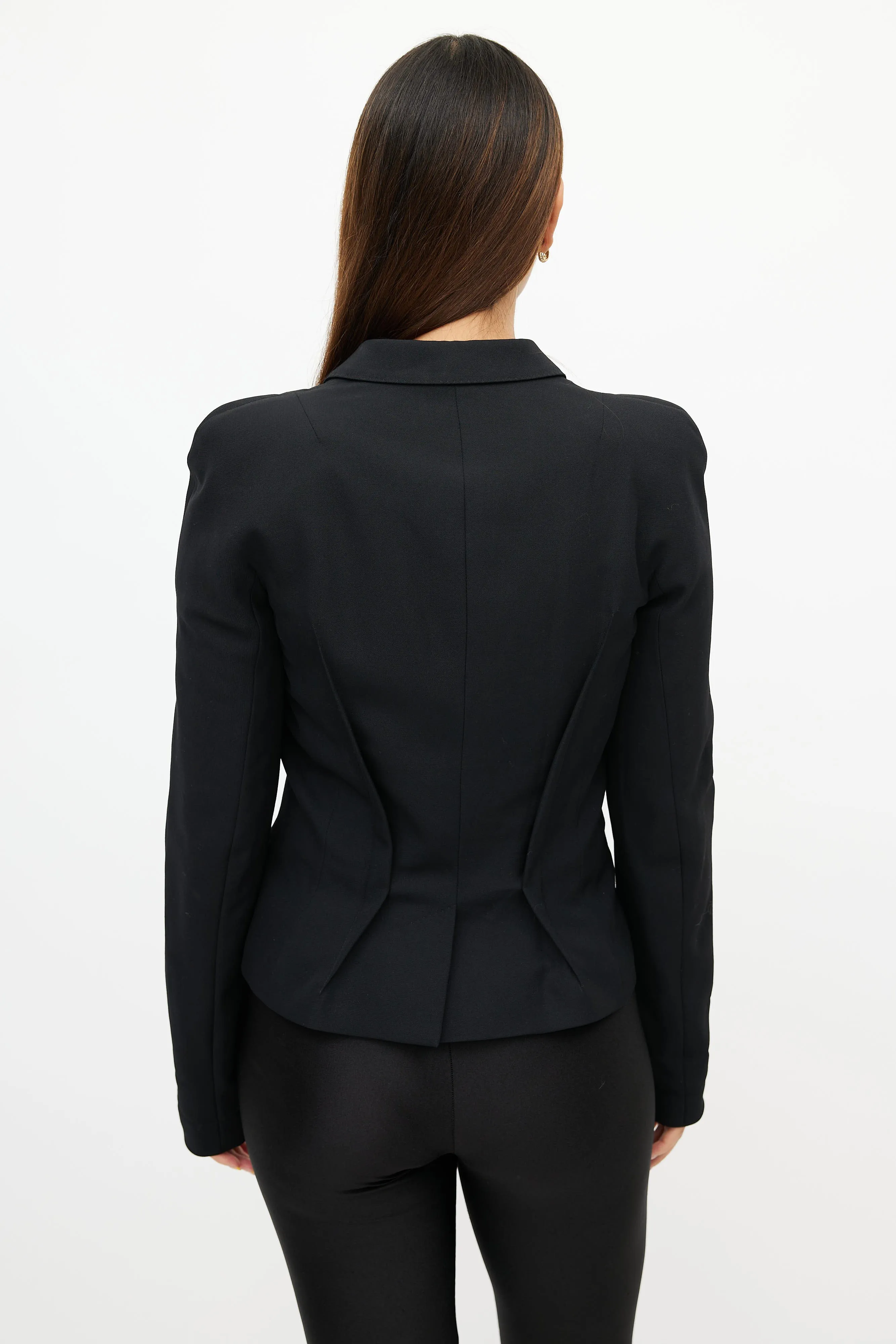 Black Pleated Wool Blazer