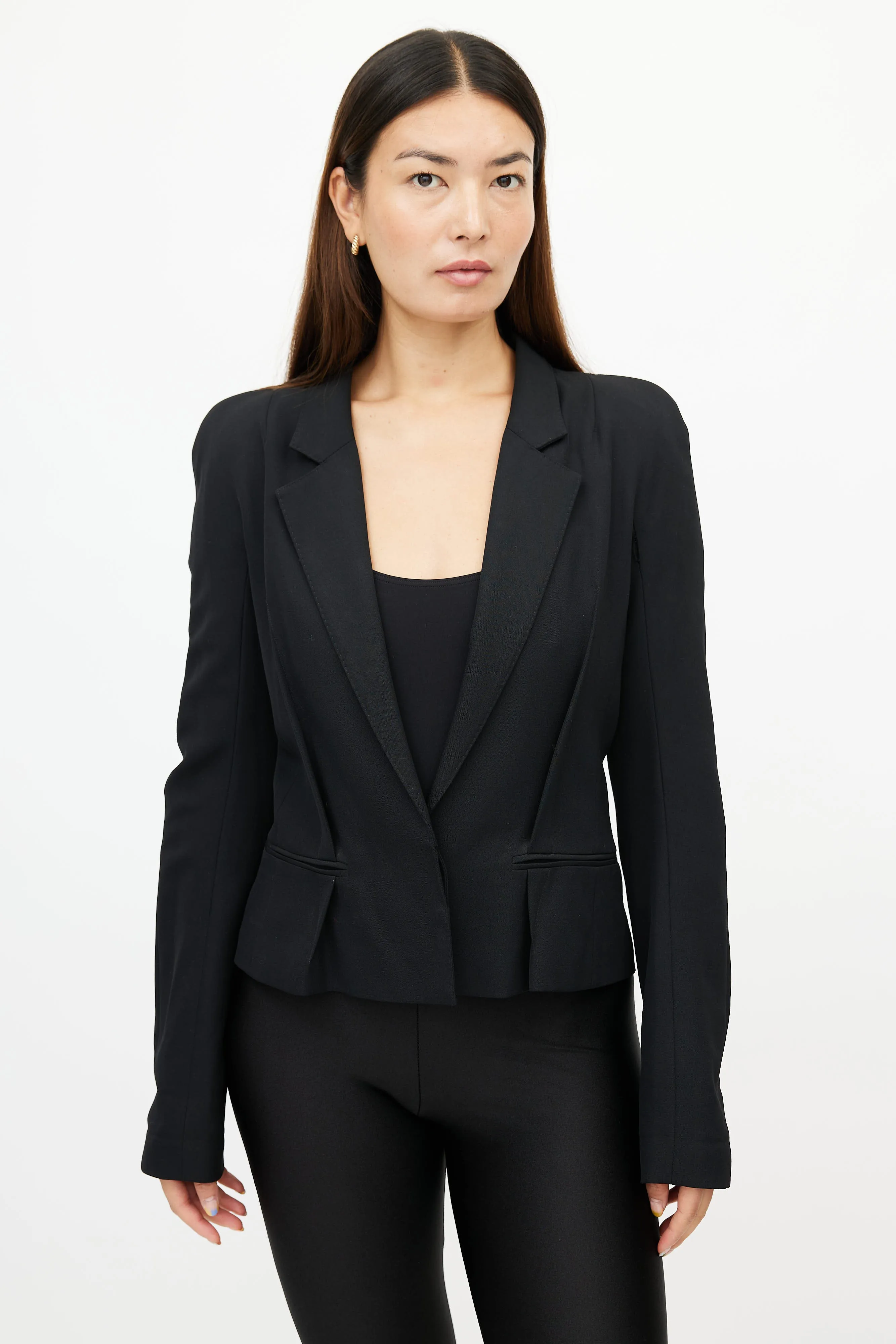 Black Pleated Wool Blazer
