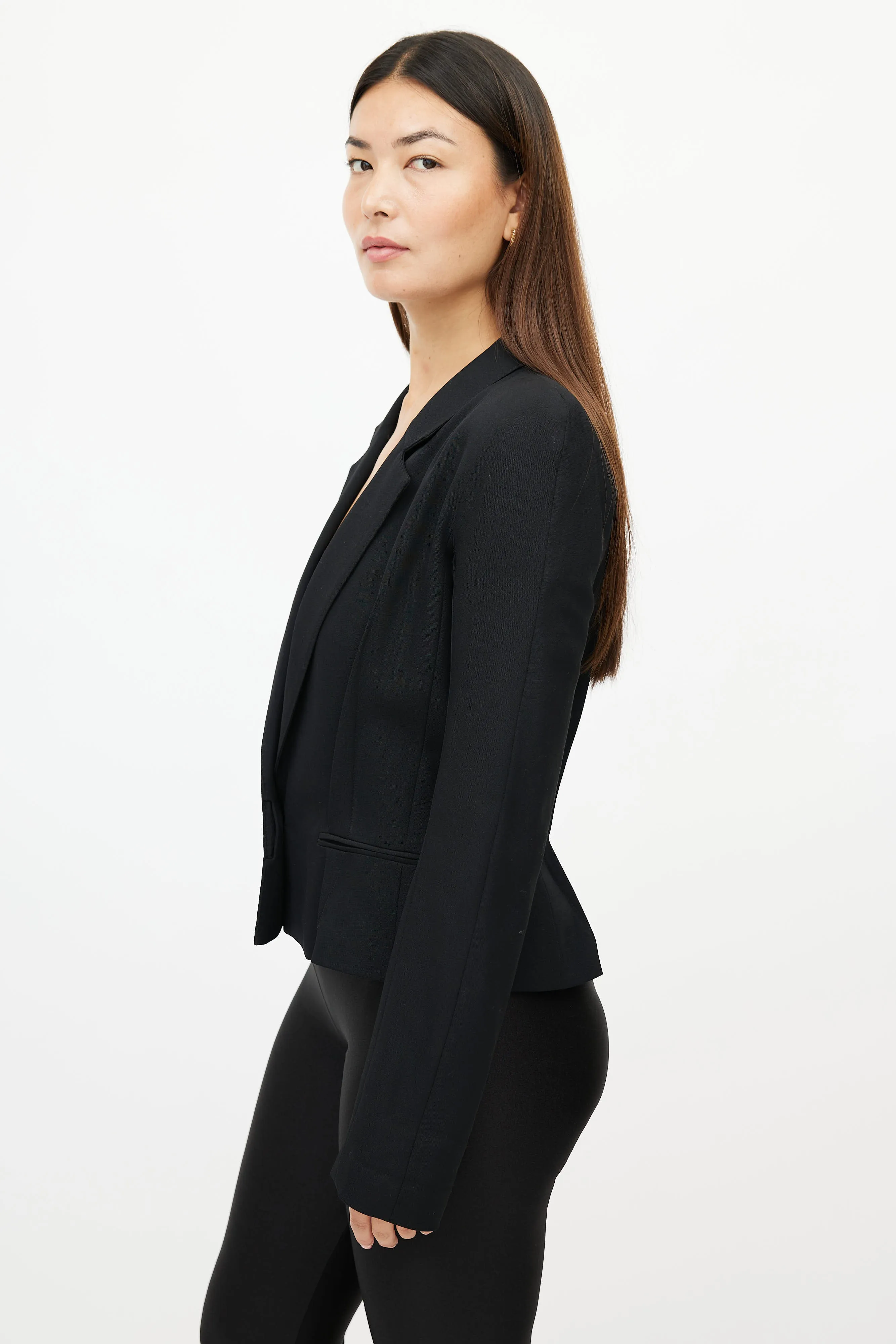 Black Pleated Wool Blazer