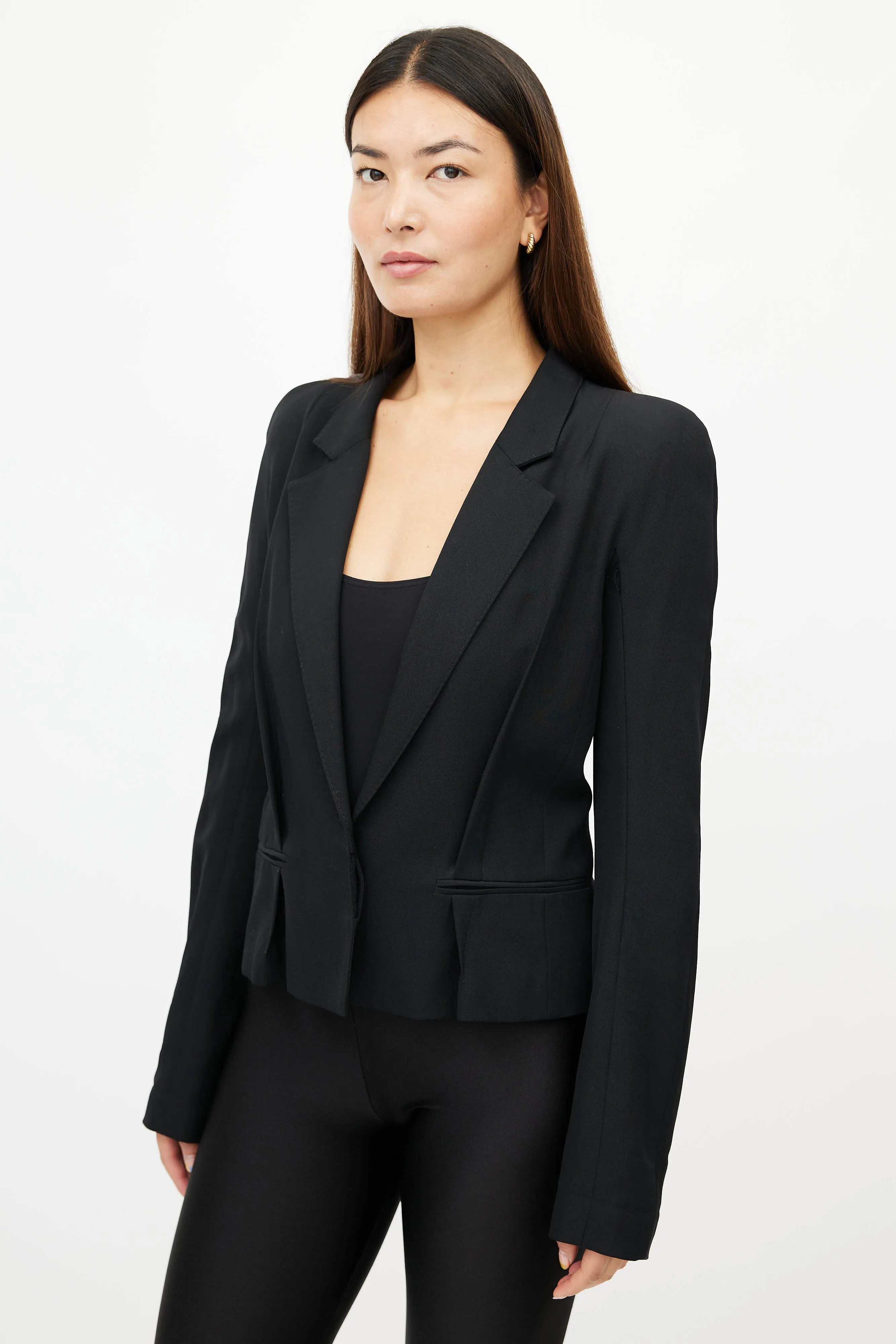 Black Pleated Wool Blazer