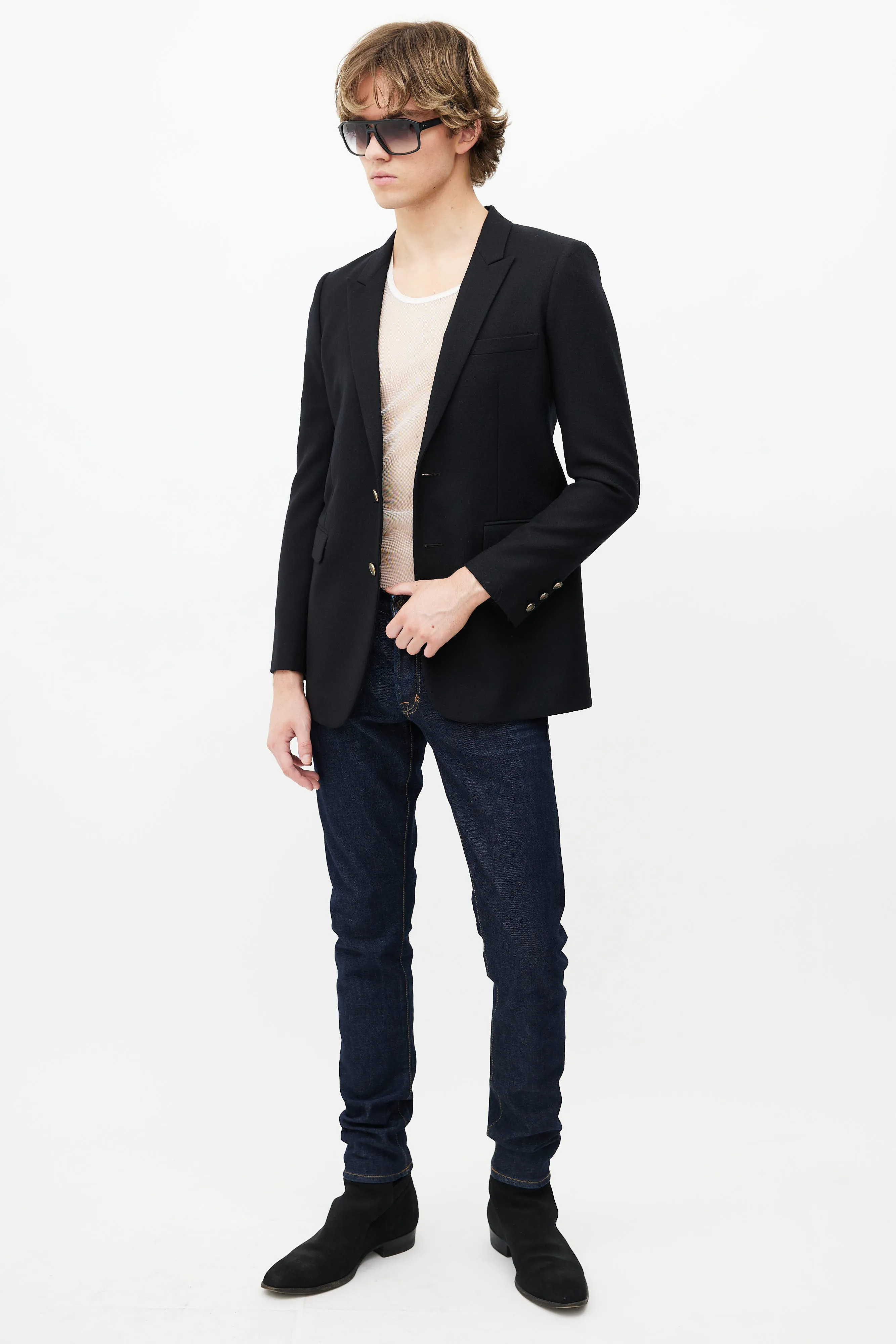 Black Wool & Gold Buttons Blazer