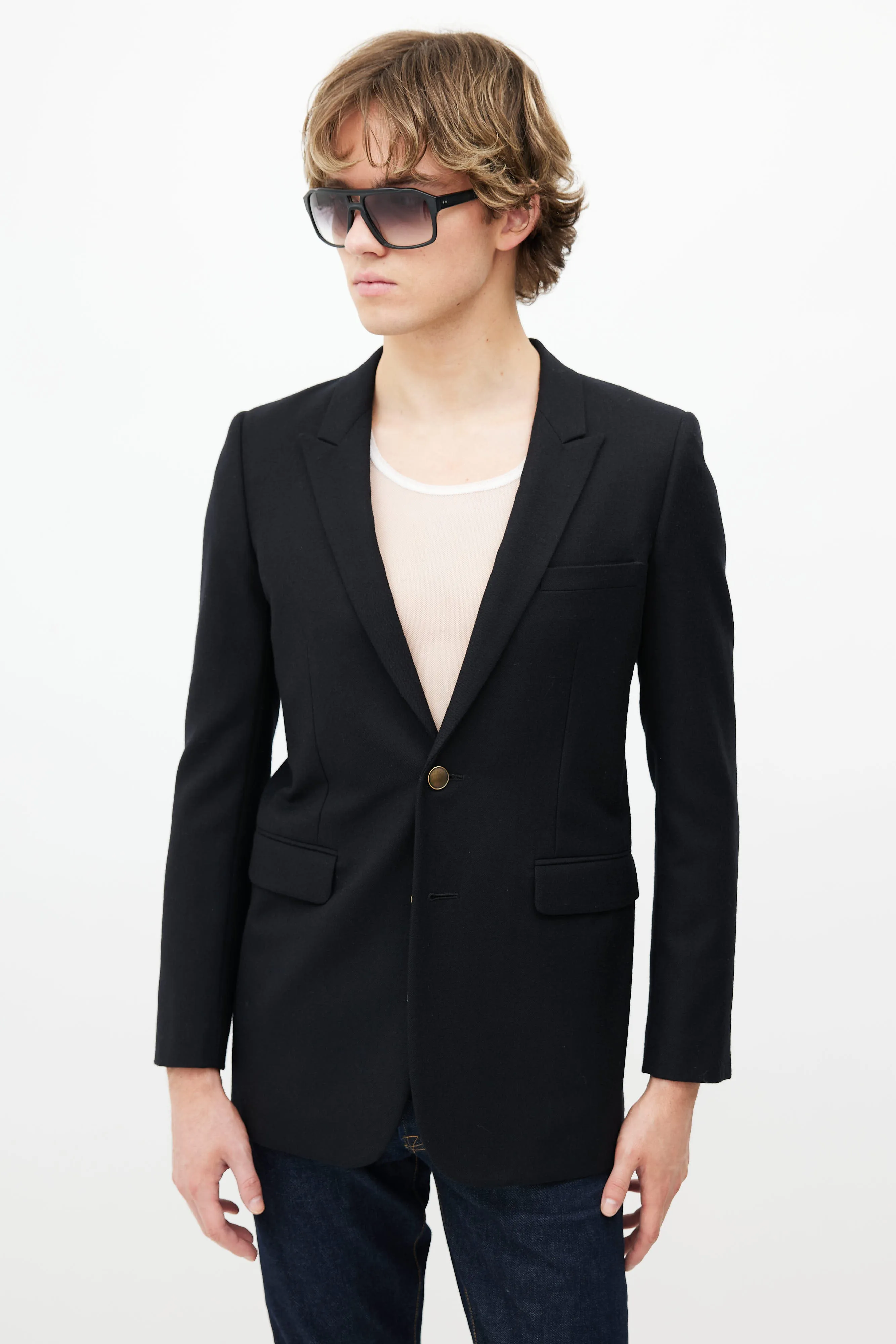 Black Wool & Gold Buttons Blazer
