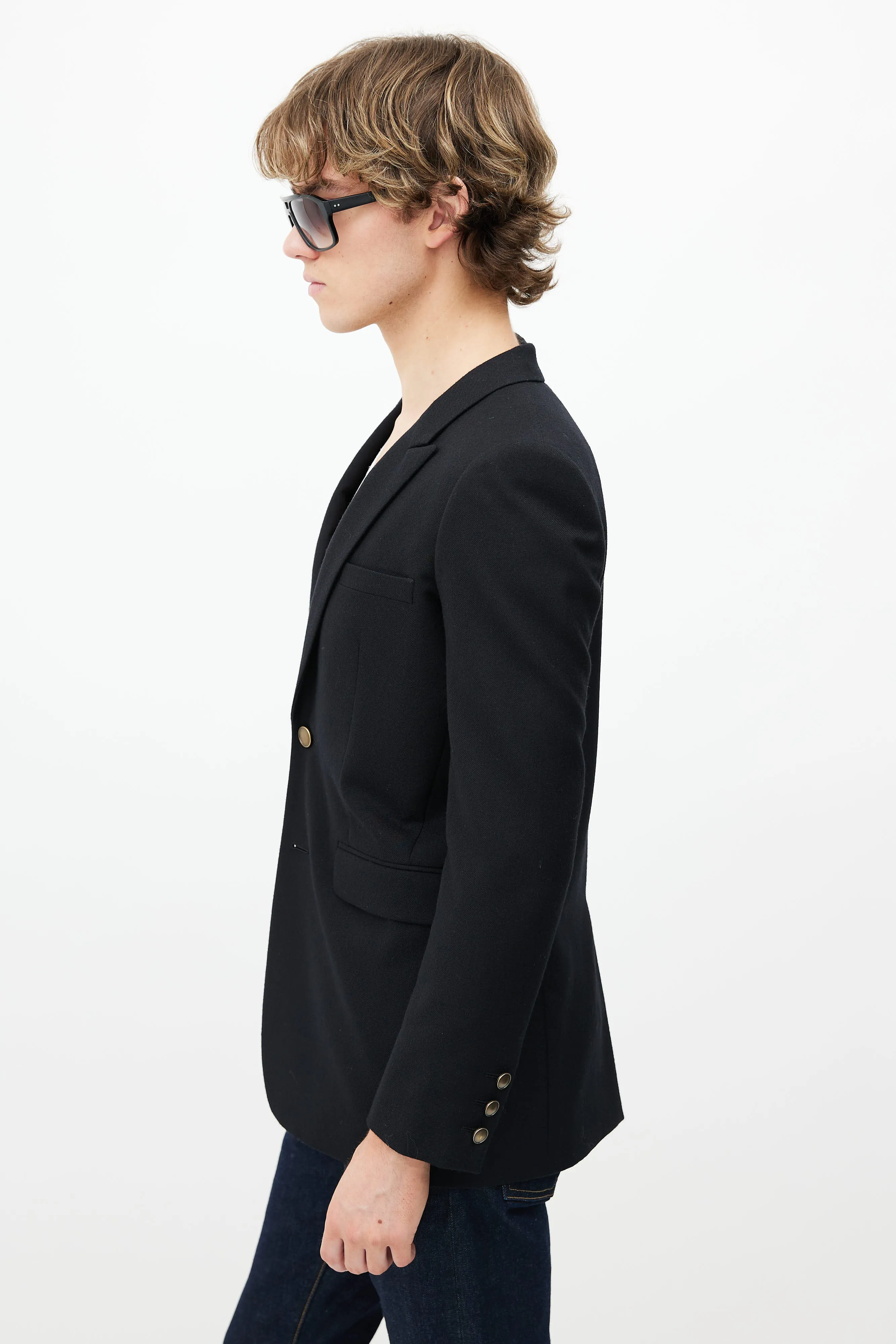 Black Wool & Gold Buttons Blazer