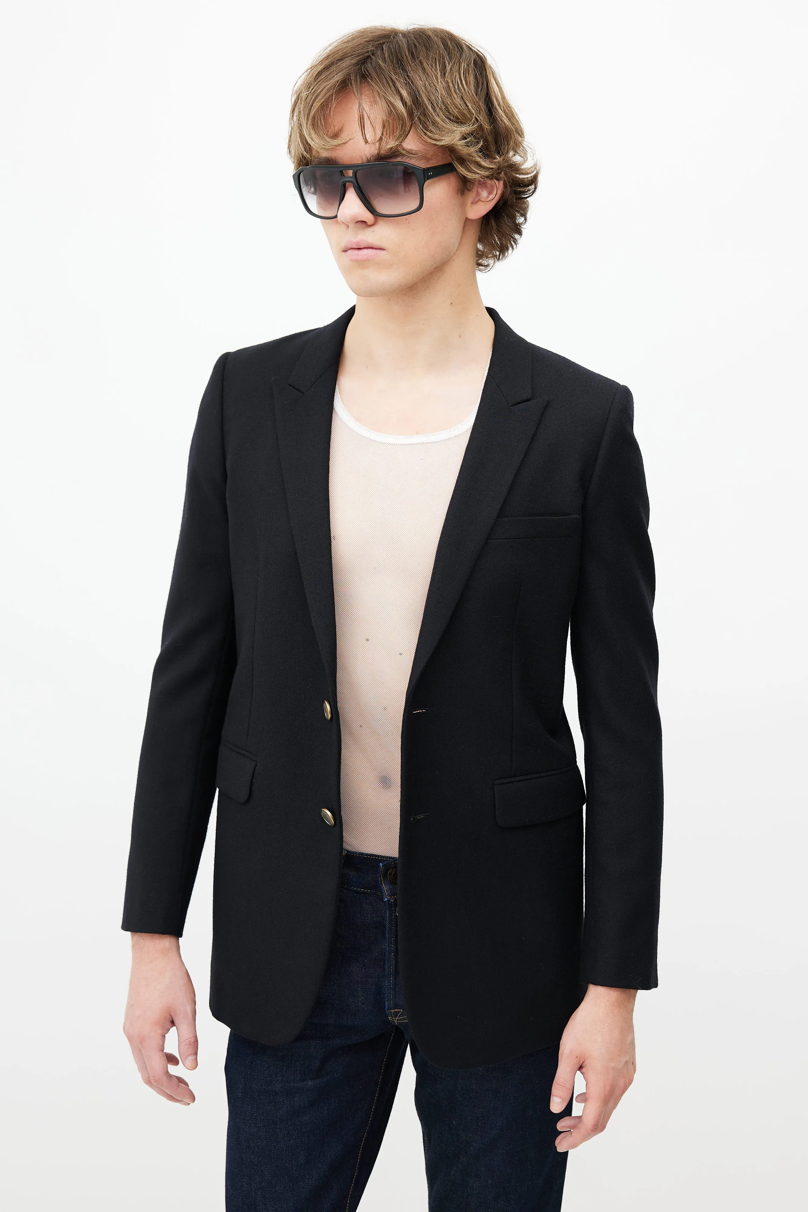 Black Wool & Gold Buttons Blazer