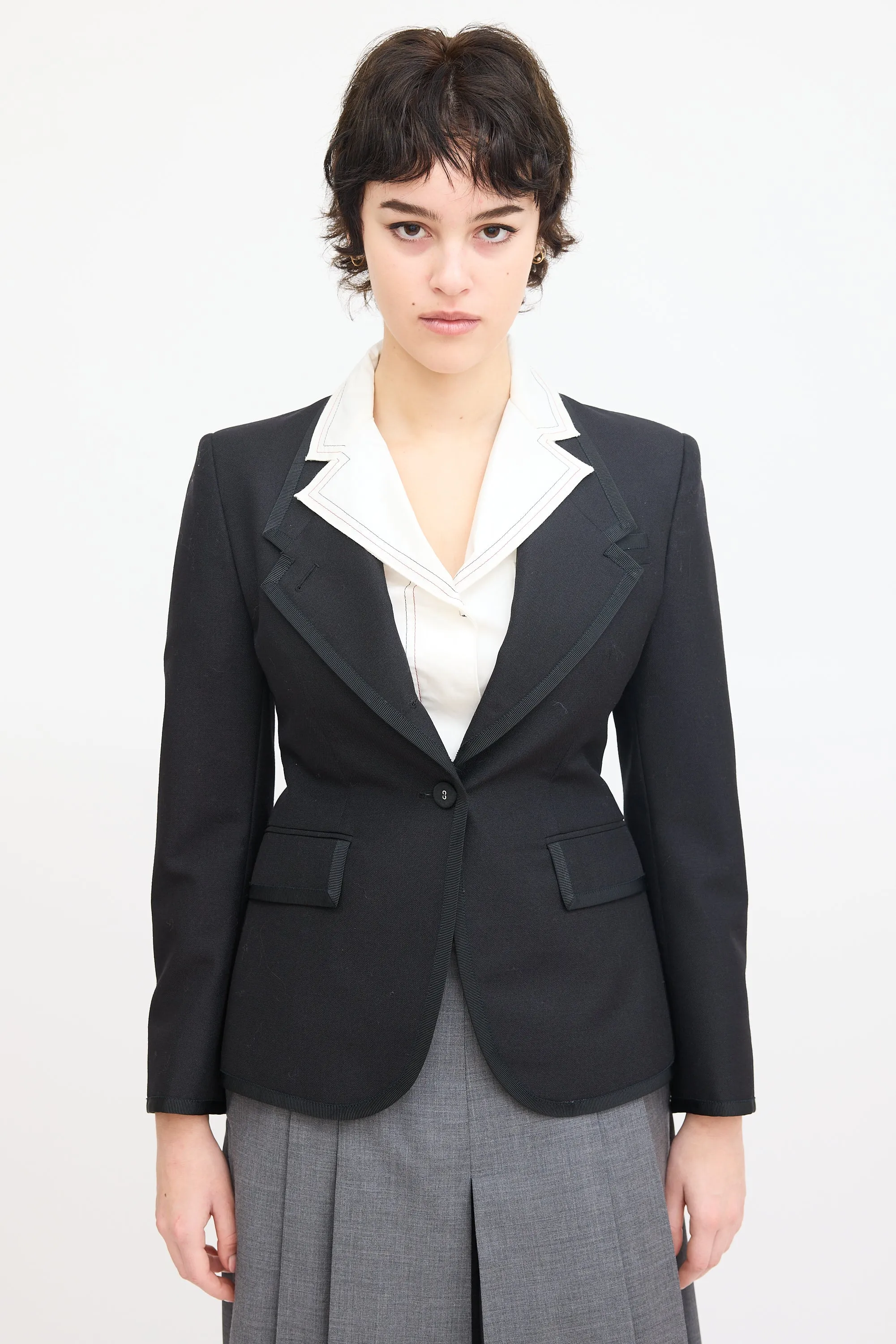 Black Wool & Mohair Grosgrain Trim Blazer
