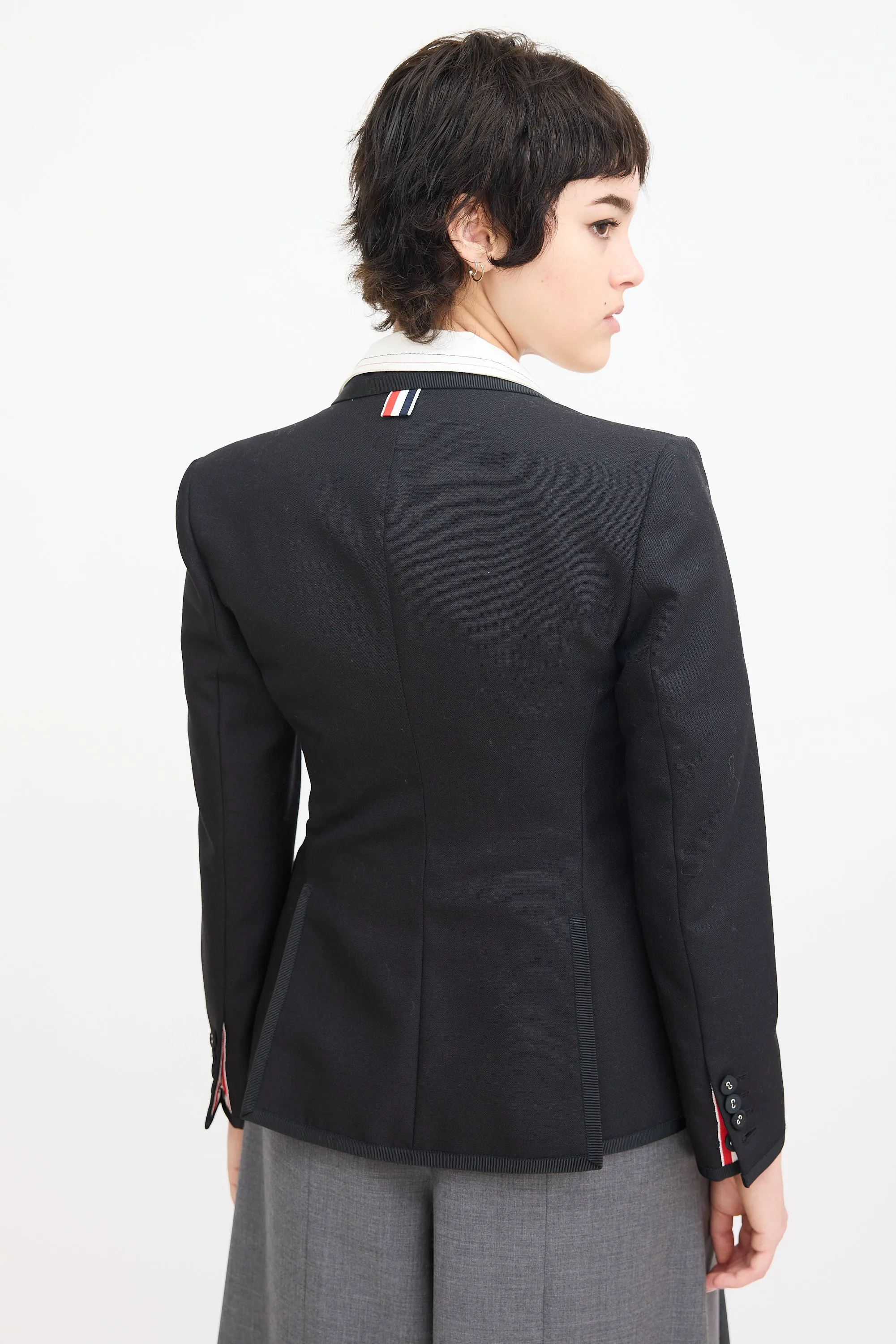 Black Wool & Mohair Grosgrain Trim Blazer