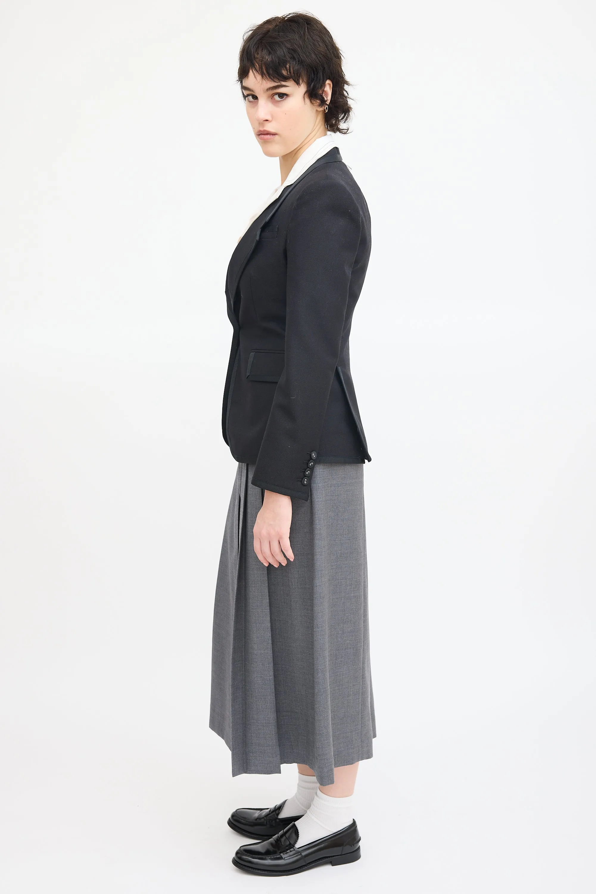 Black Wool & Mohair Grosgrain Trim Blazer