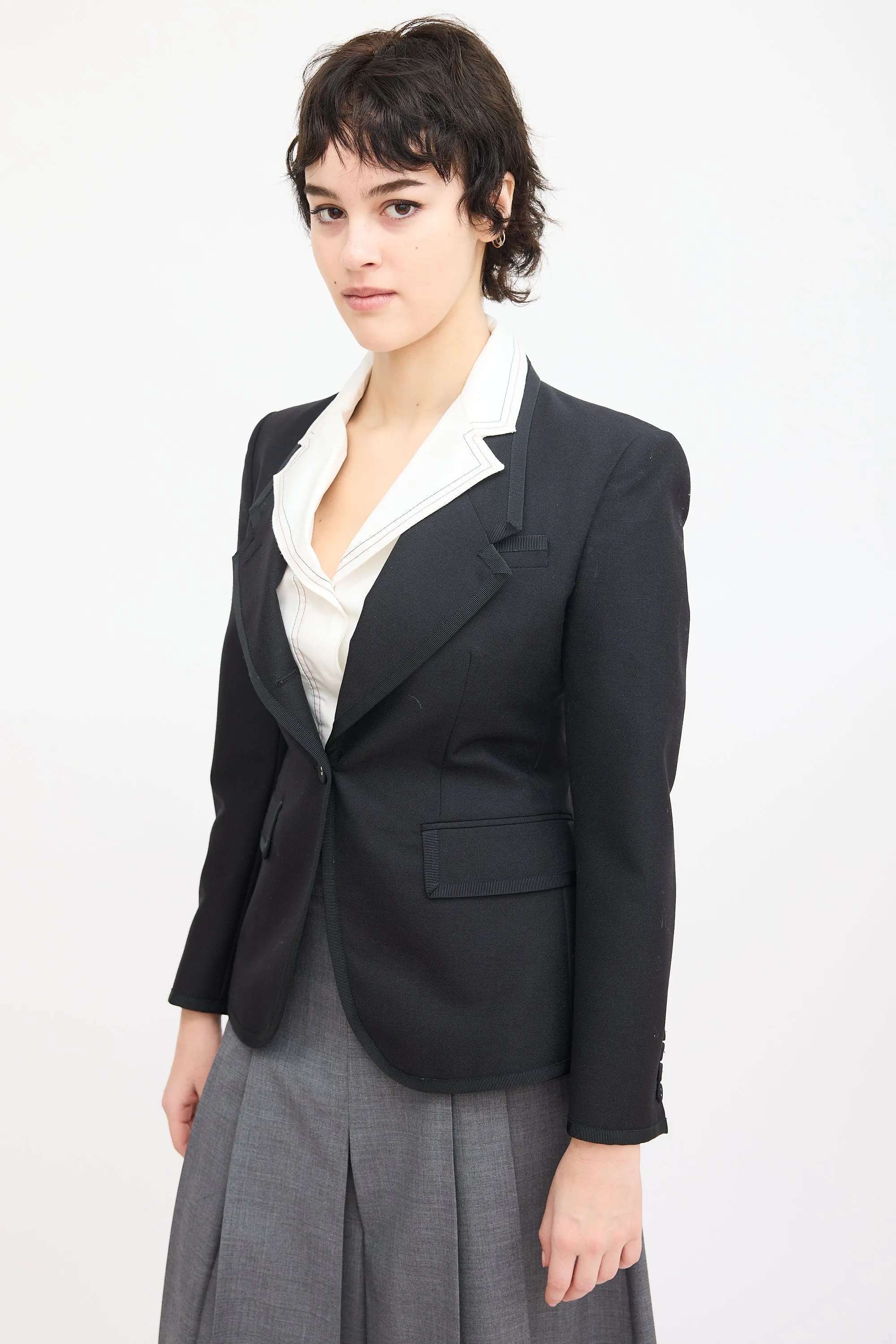 Black Wool & Mohair Grosgrain Trim Blazer