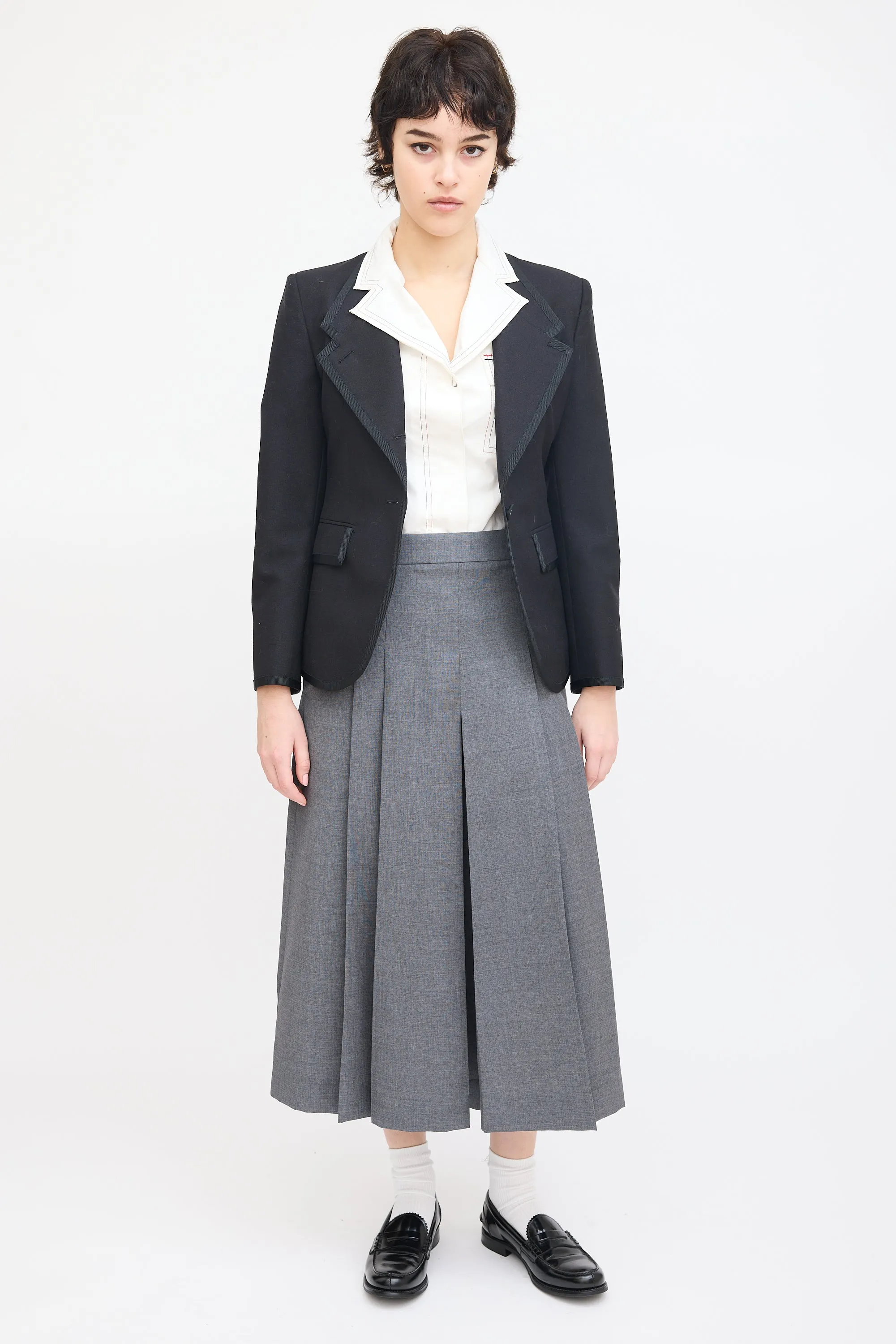 Black Wool & Mohair Grosgrain Trim Blazer