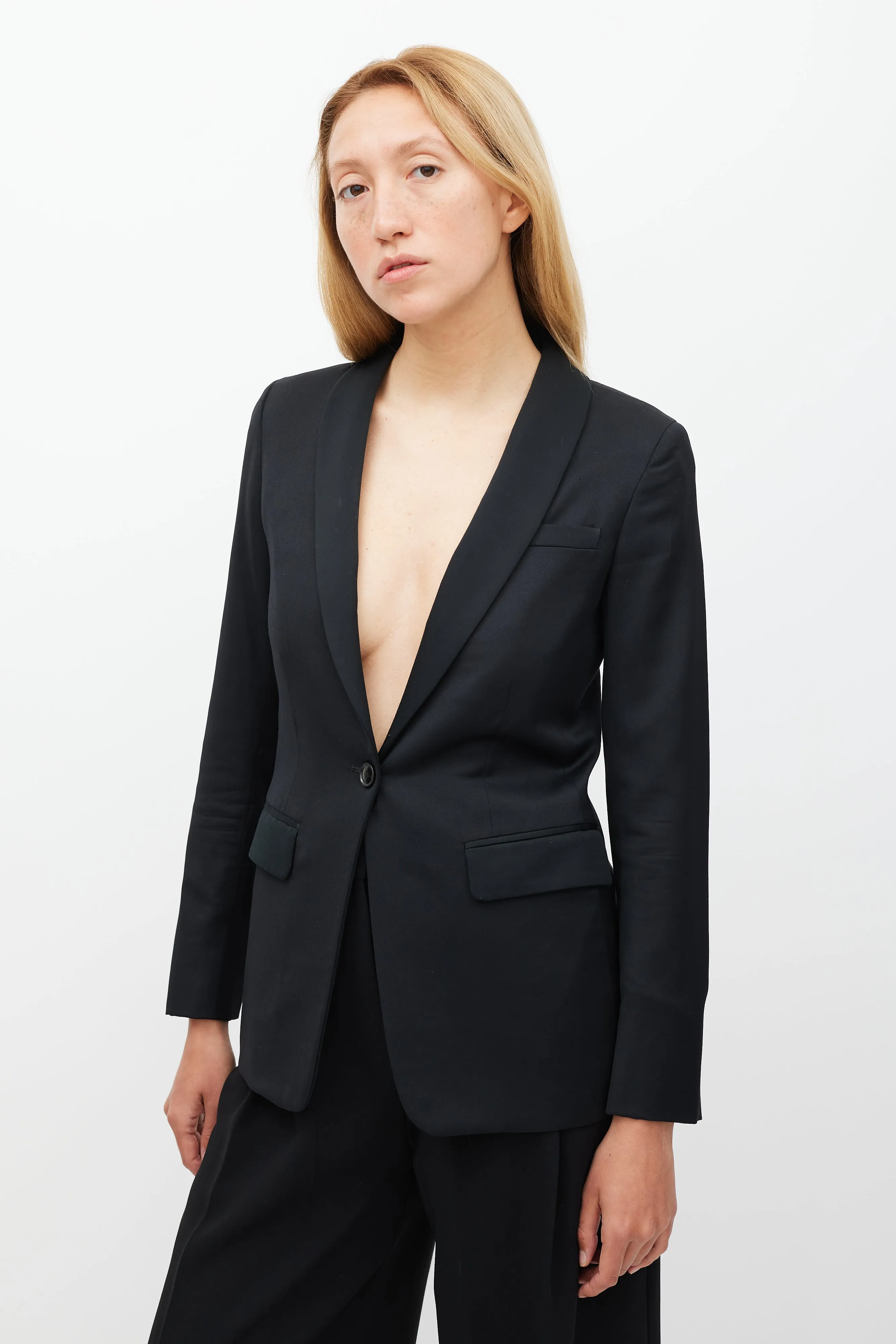 Black Wool & Satin Shawl Collar Blazer