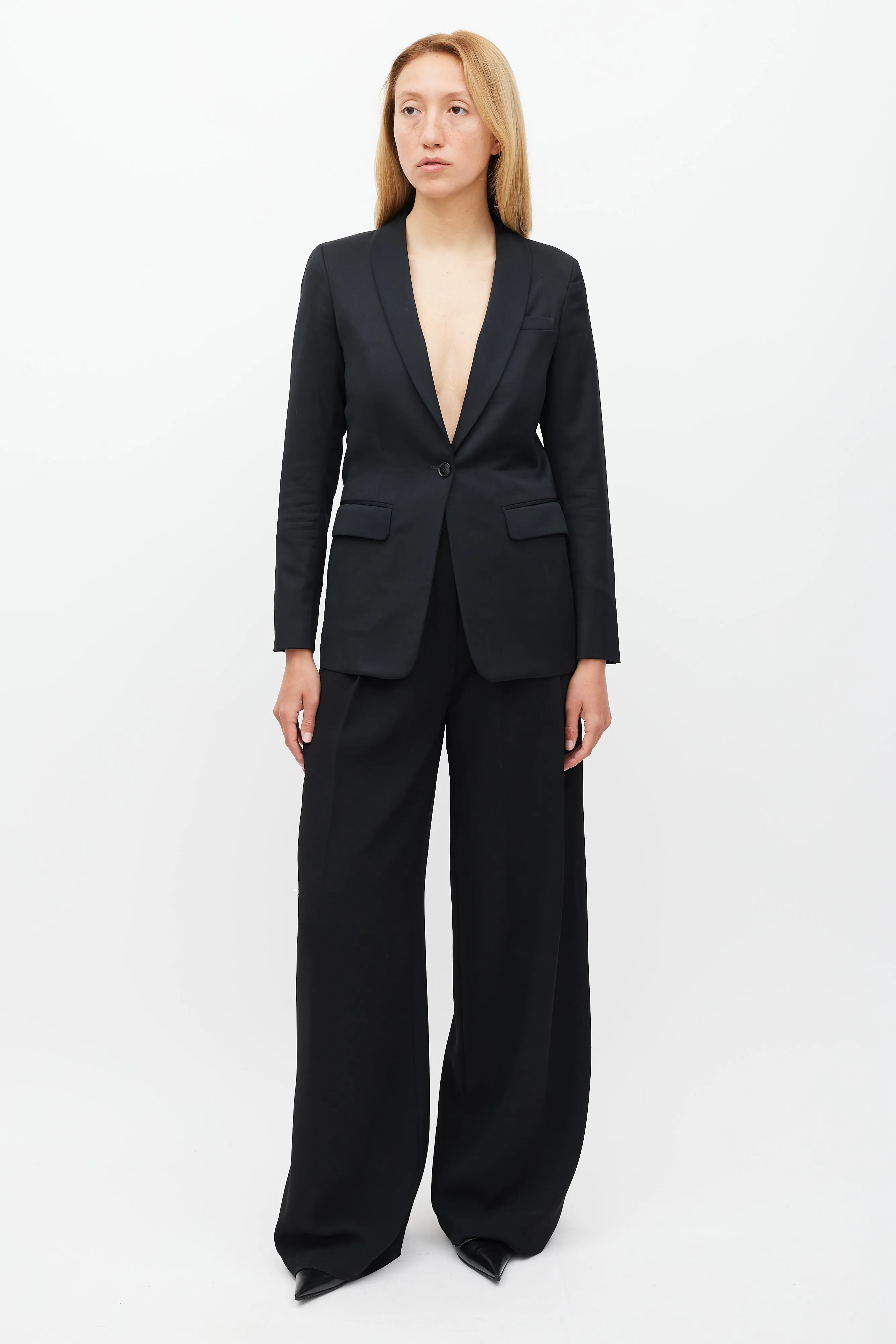 Black Wool & Satin Shawl Collar Blazer