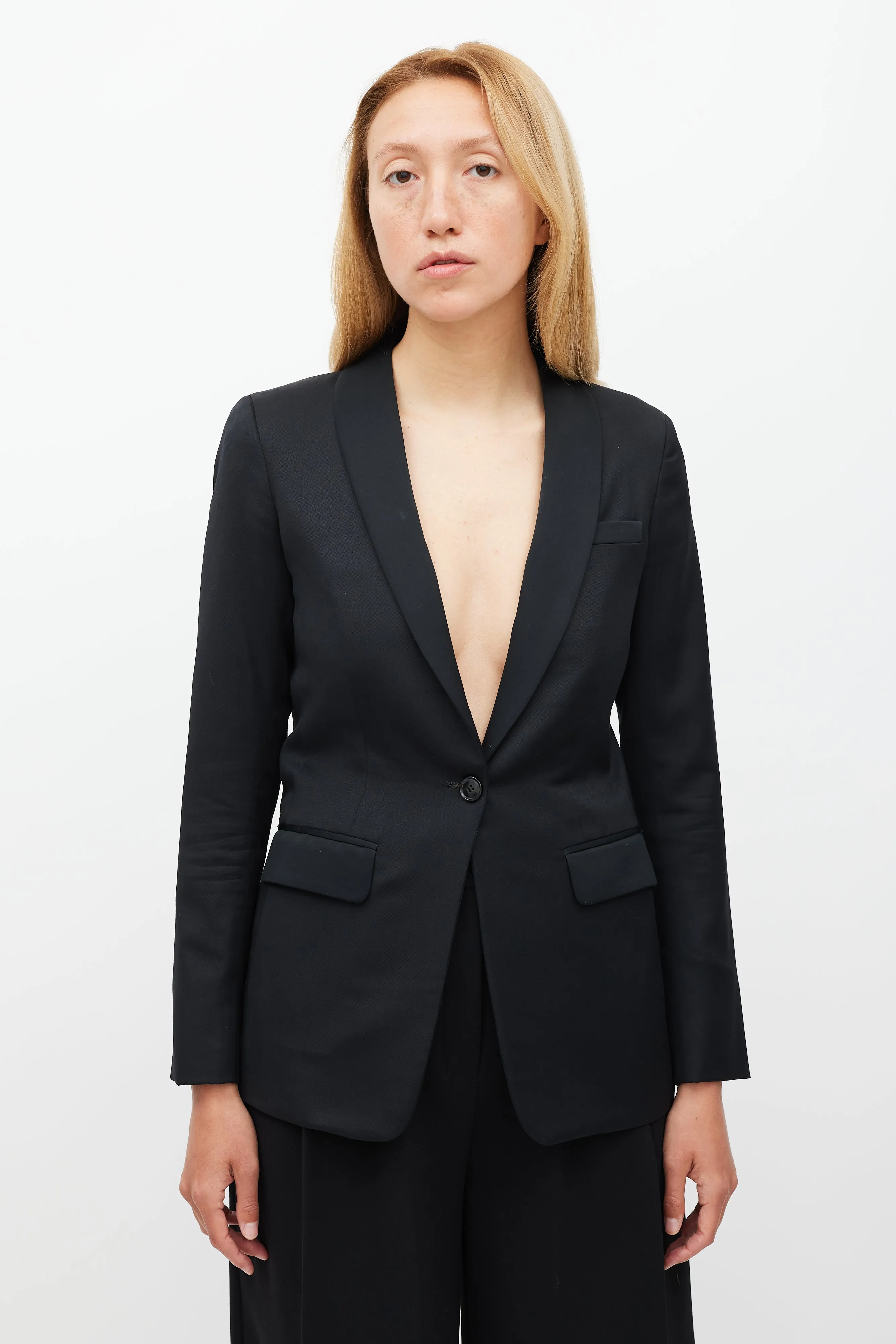 Black Wool & Satin Shawl Collar Blazer