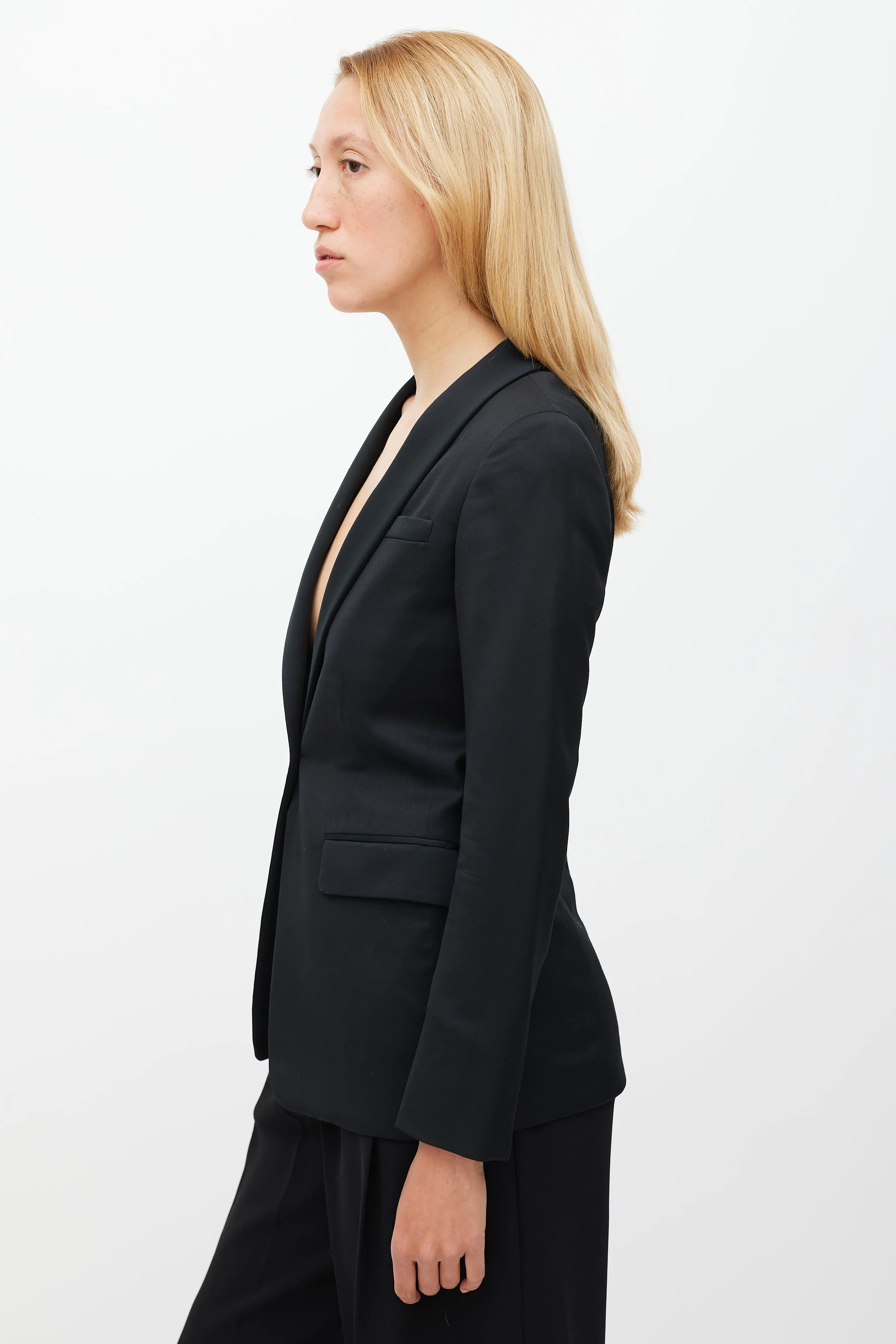 Black Wool & Satin Shawl Collar Blazer