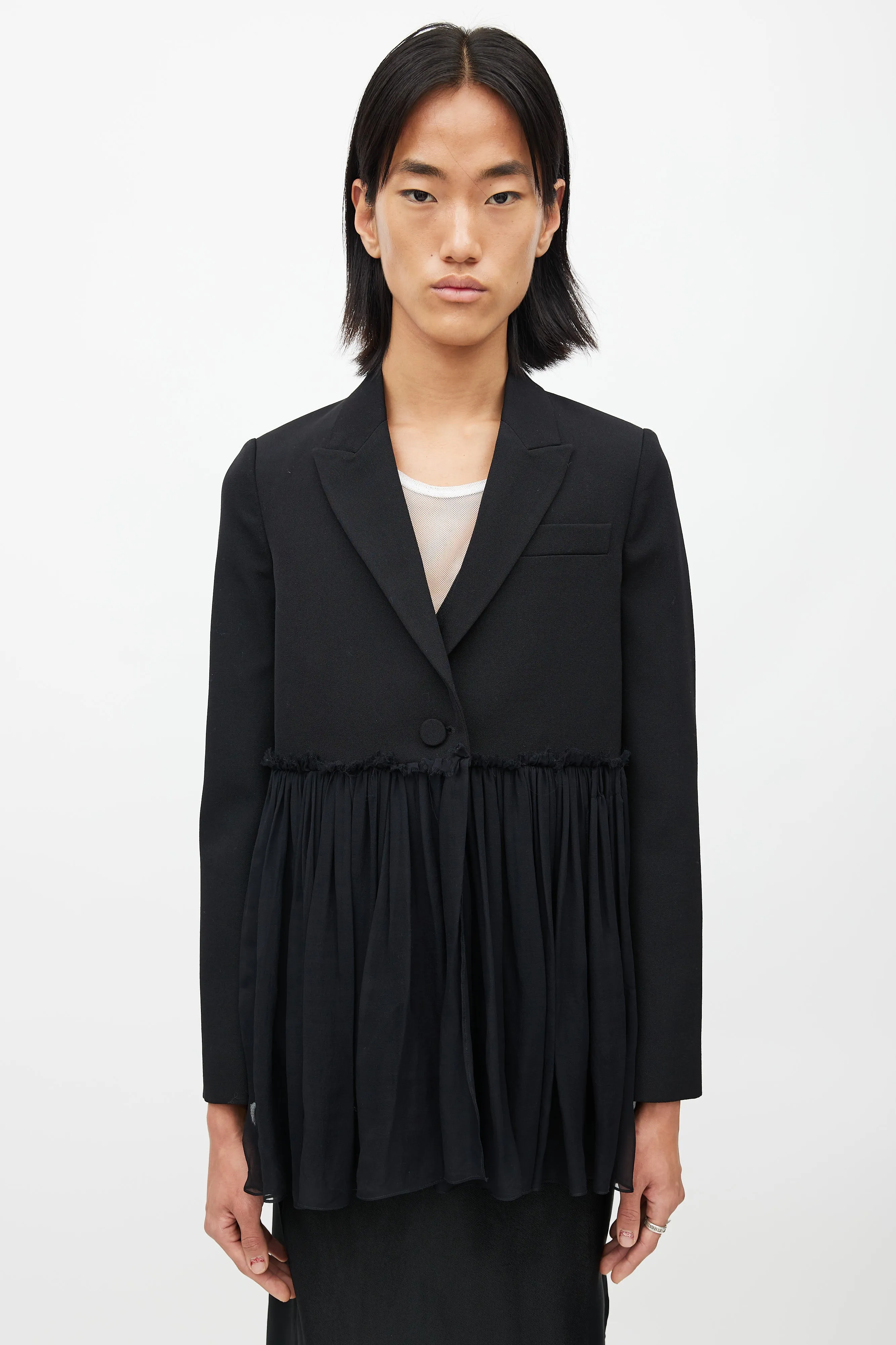 Black Wool & Silk Ruffle Blazer