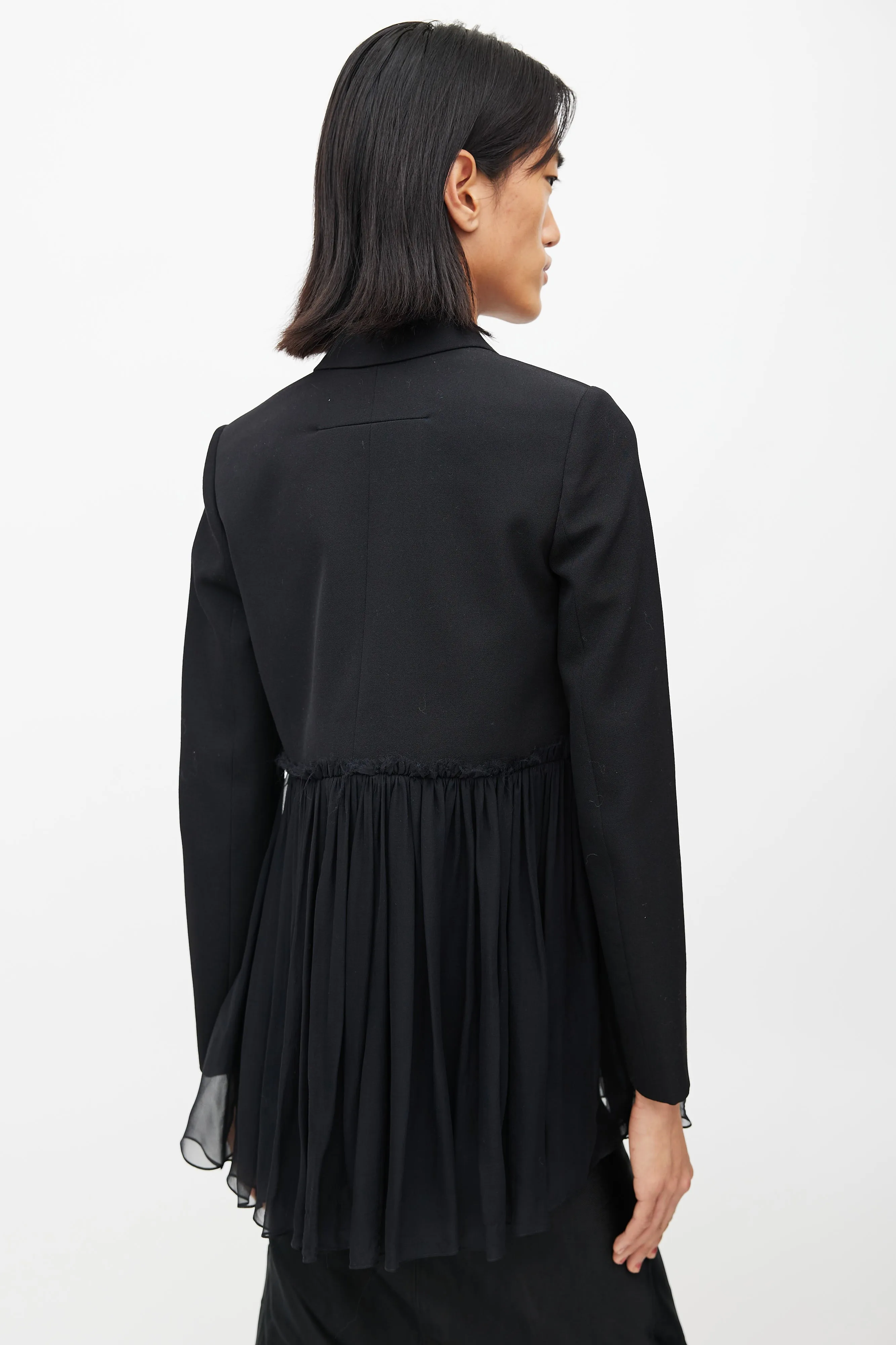 Black Wool & Silk Ruffle Blazer
