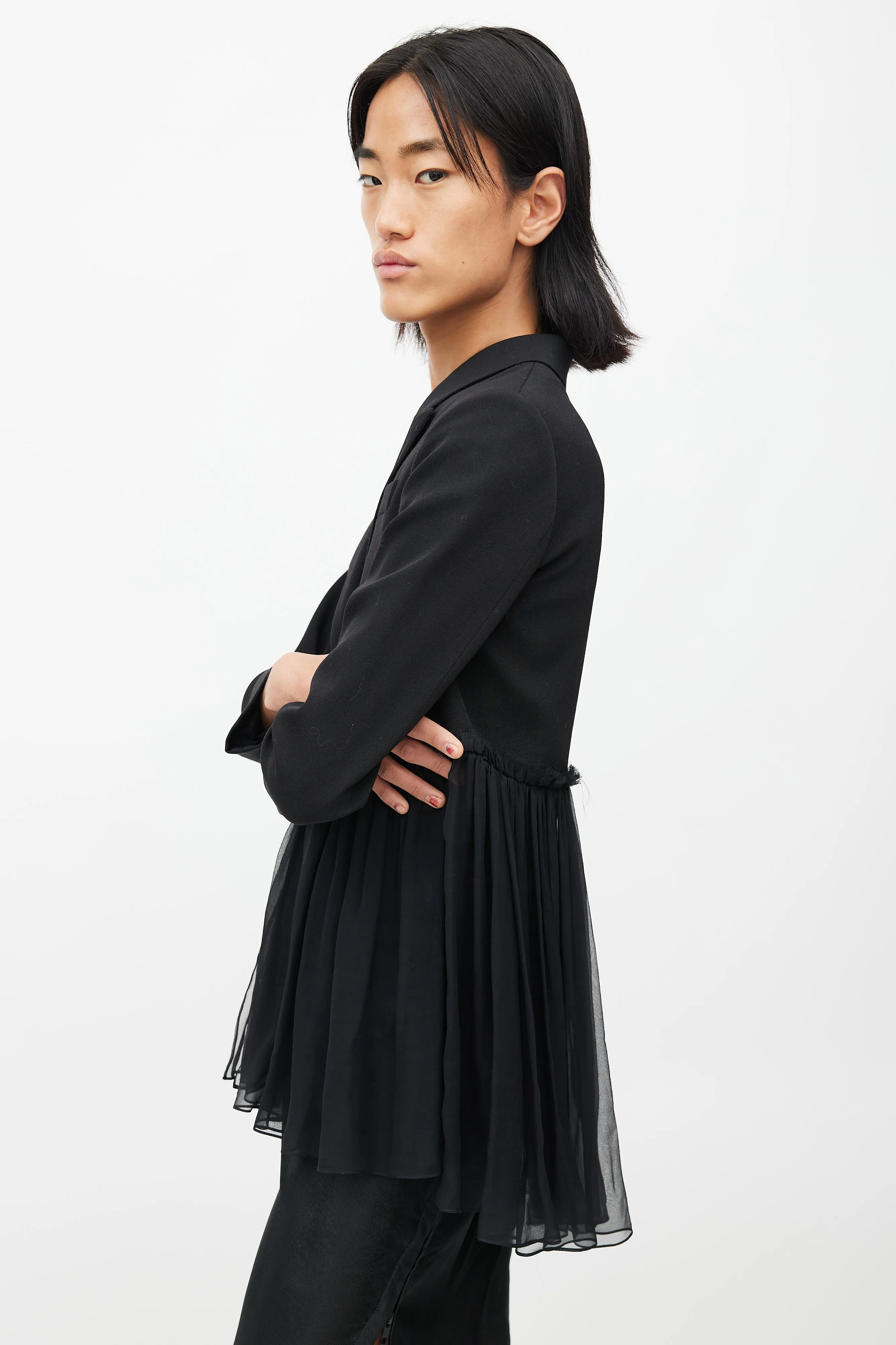 Black Wool & Silk Ruffle Blazer