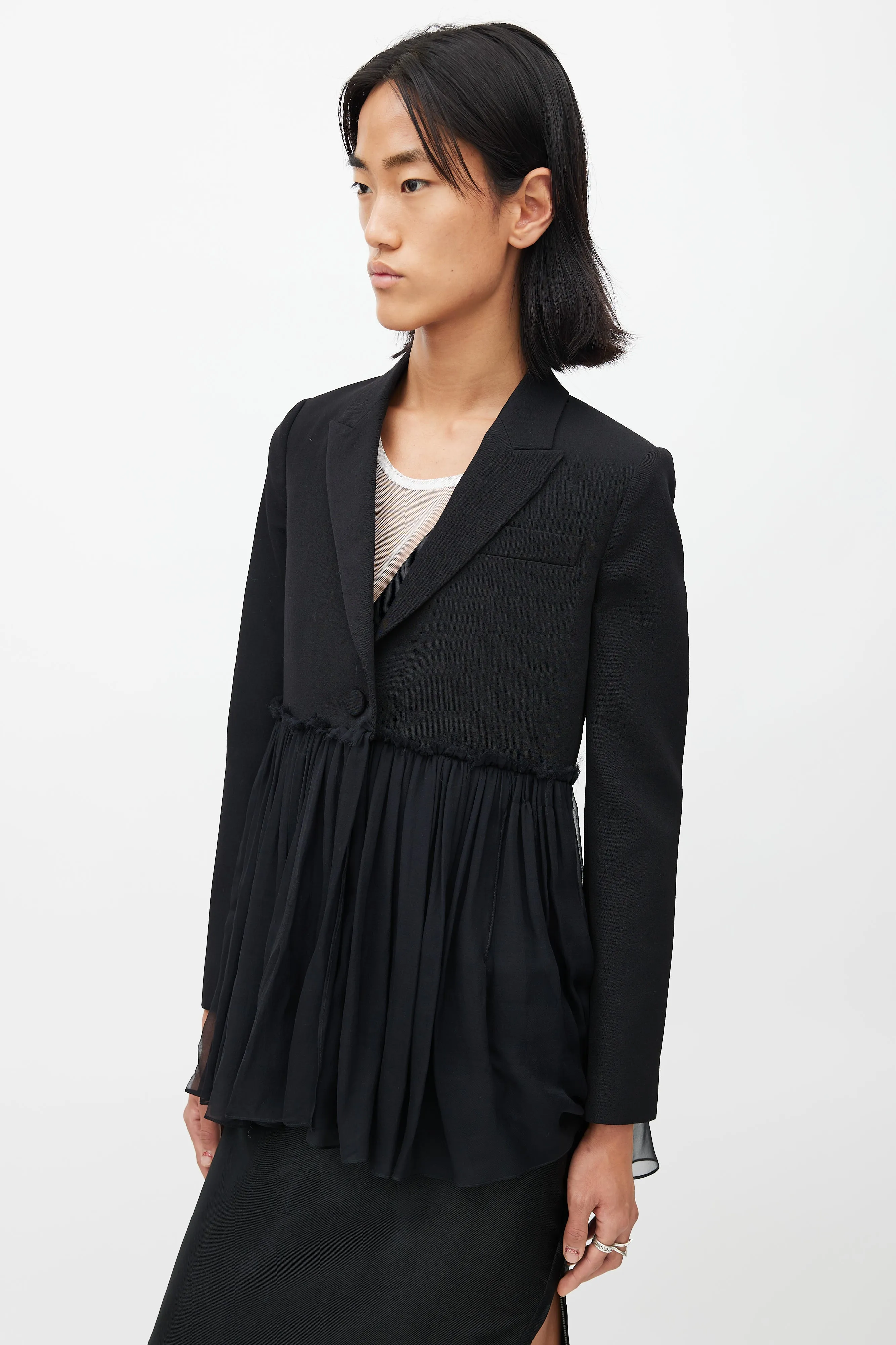 Black Wool & Silk Ruffle Blazer