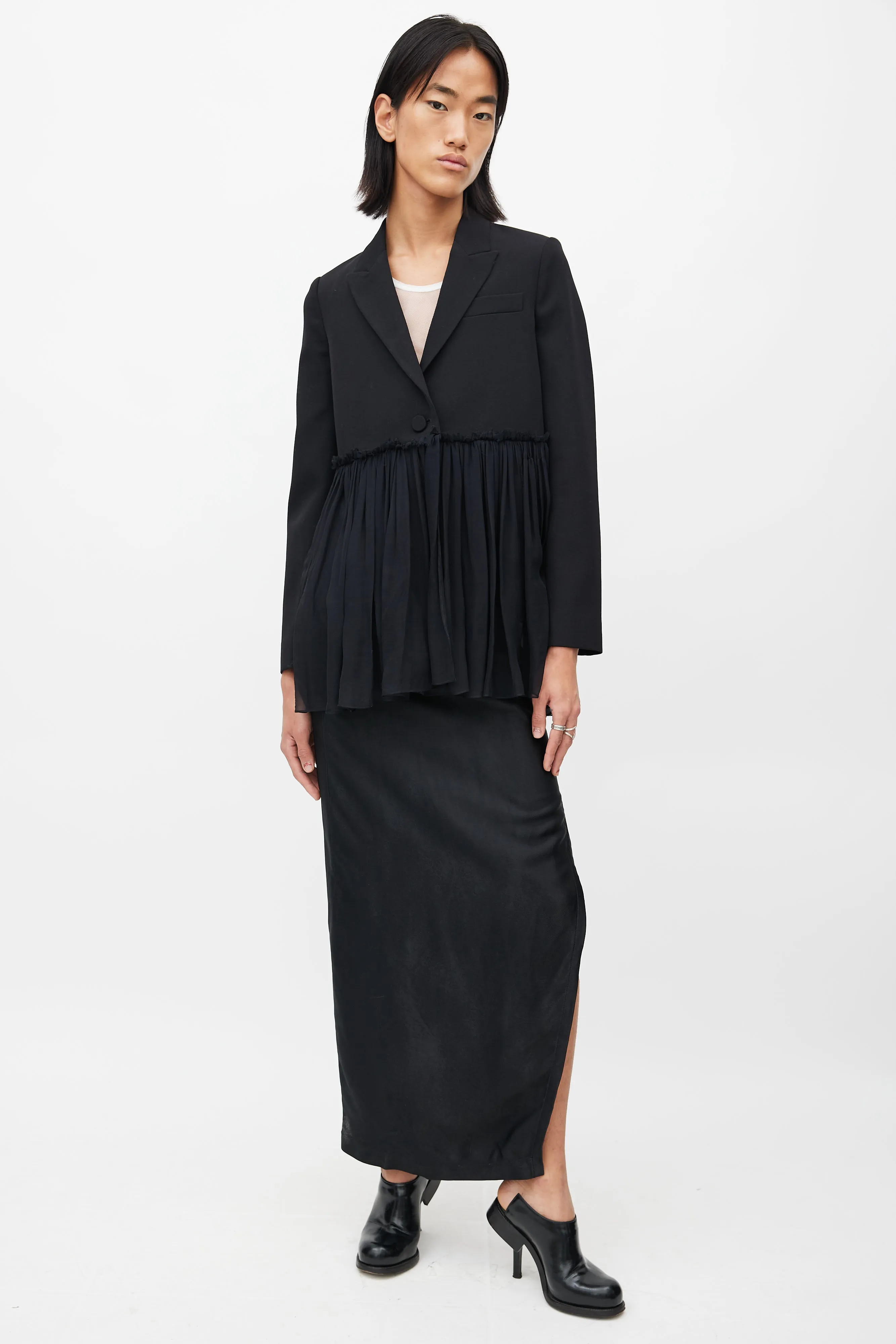 Black Wool & Silk Ruffle Blazer