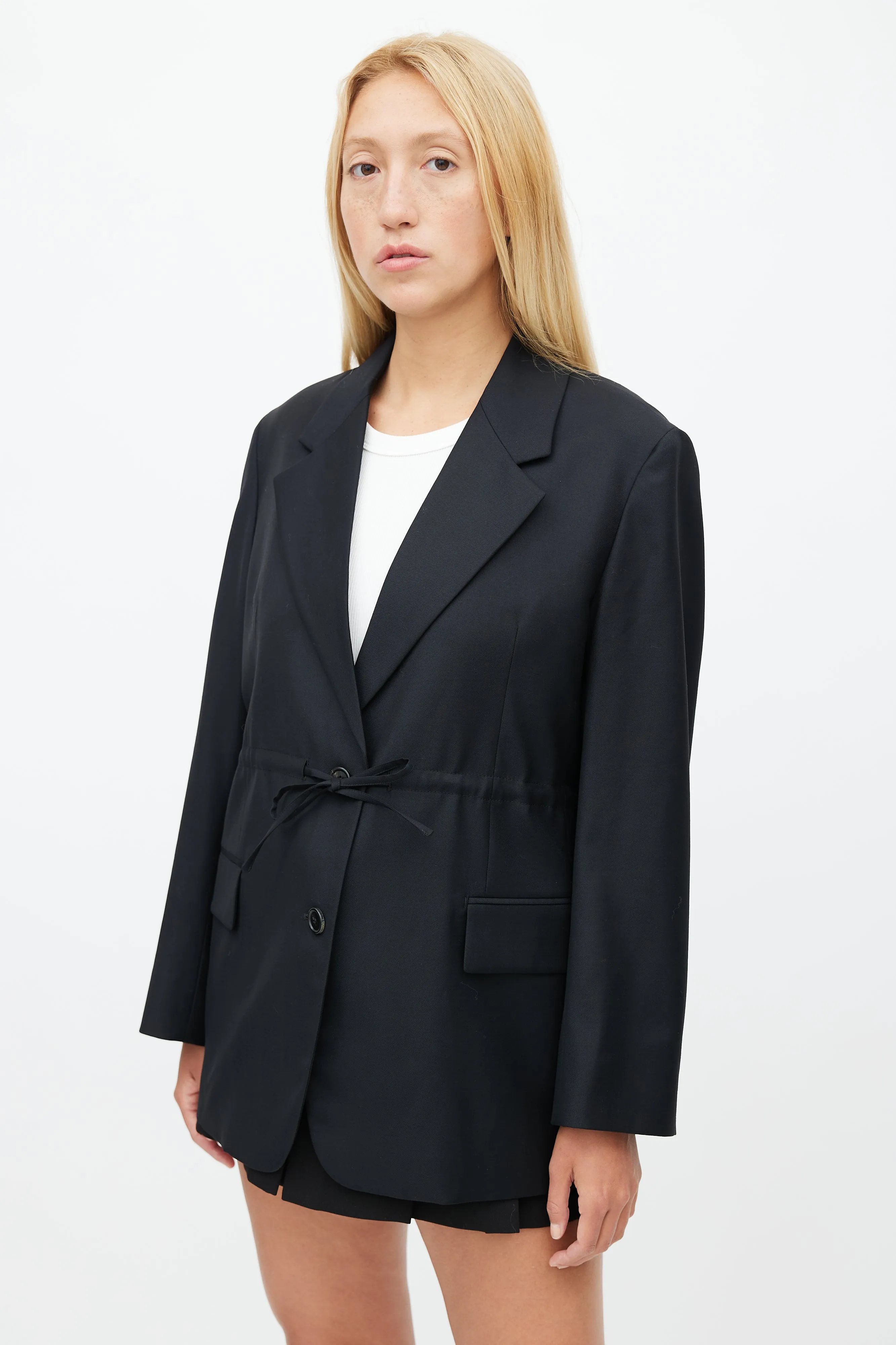 Black Wool Drawstring Blazer