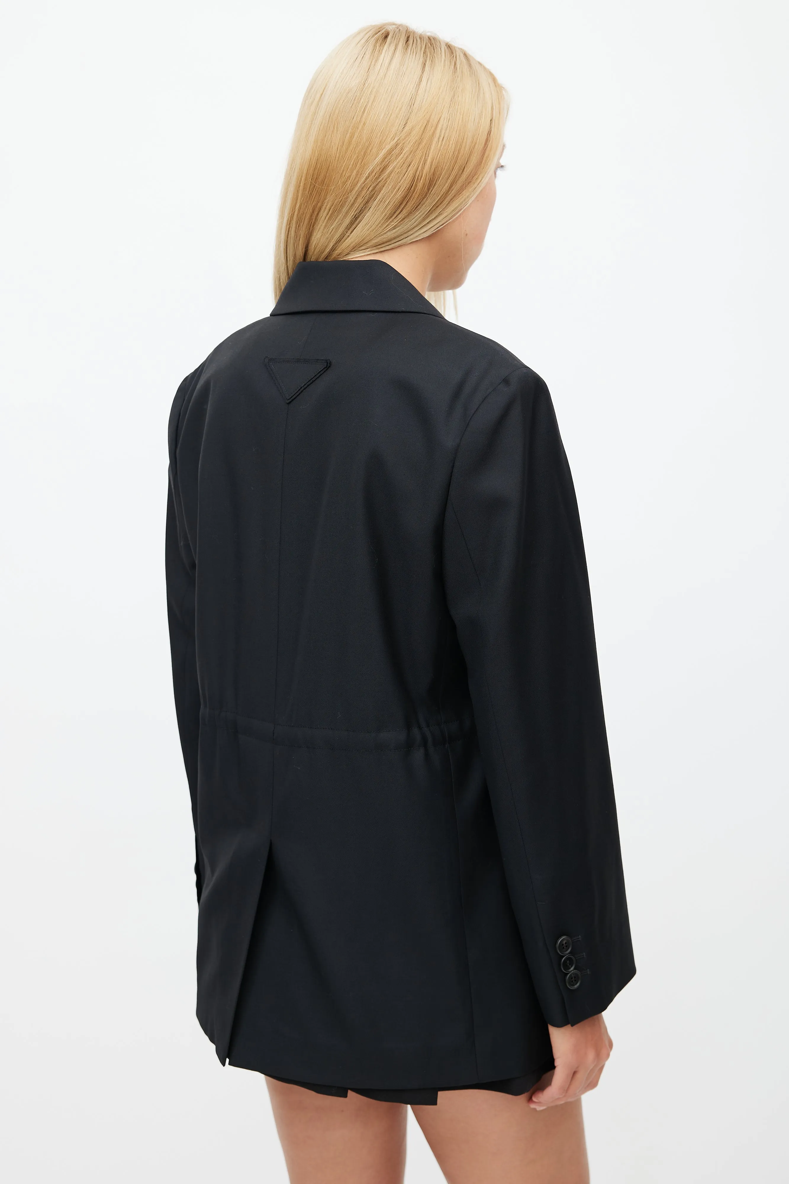 Black Wool Drawstring Blazer