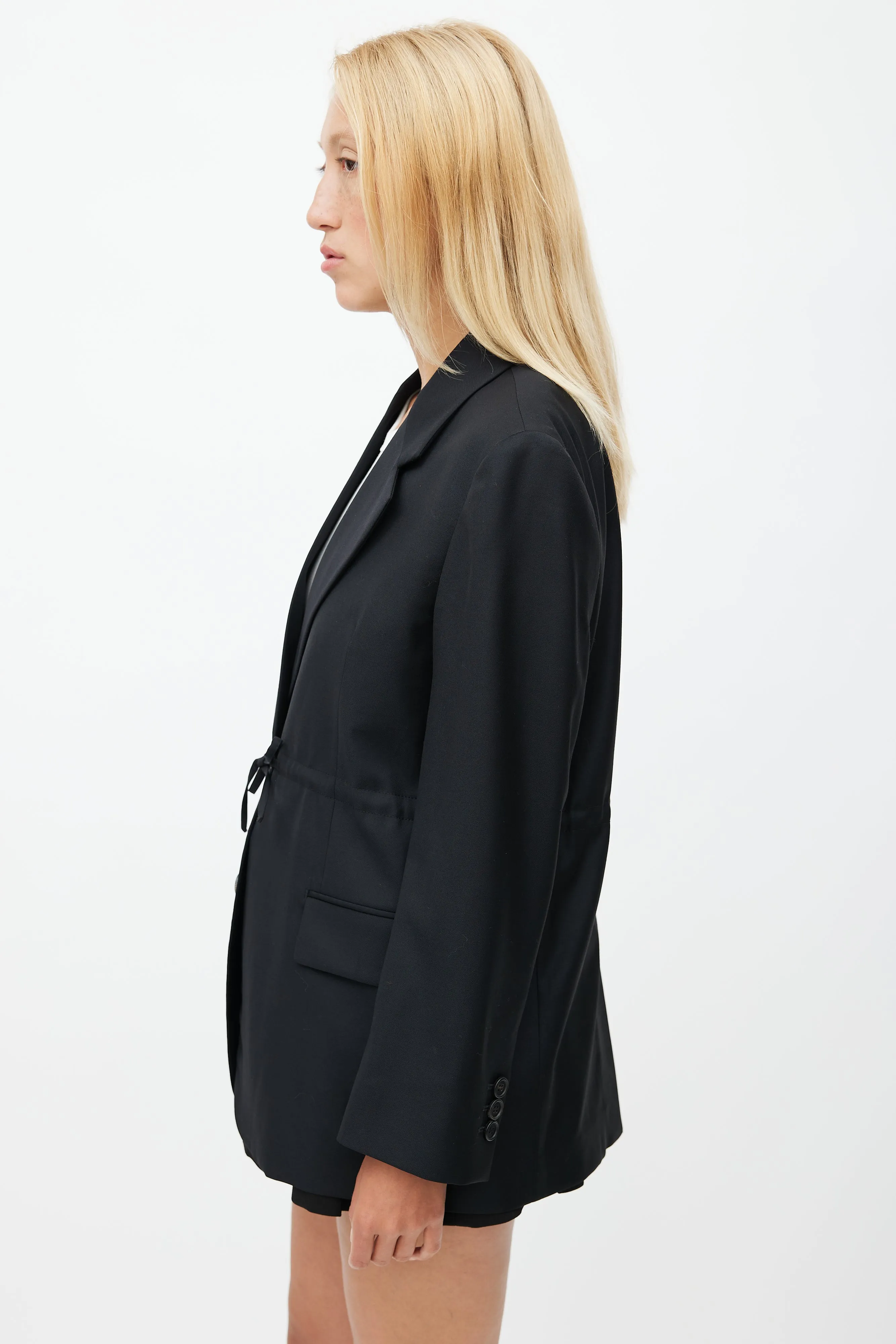 Black Wool Drawstring Blazer