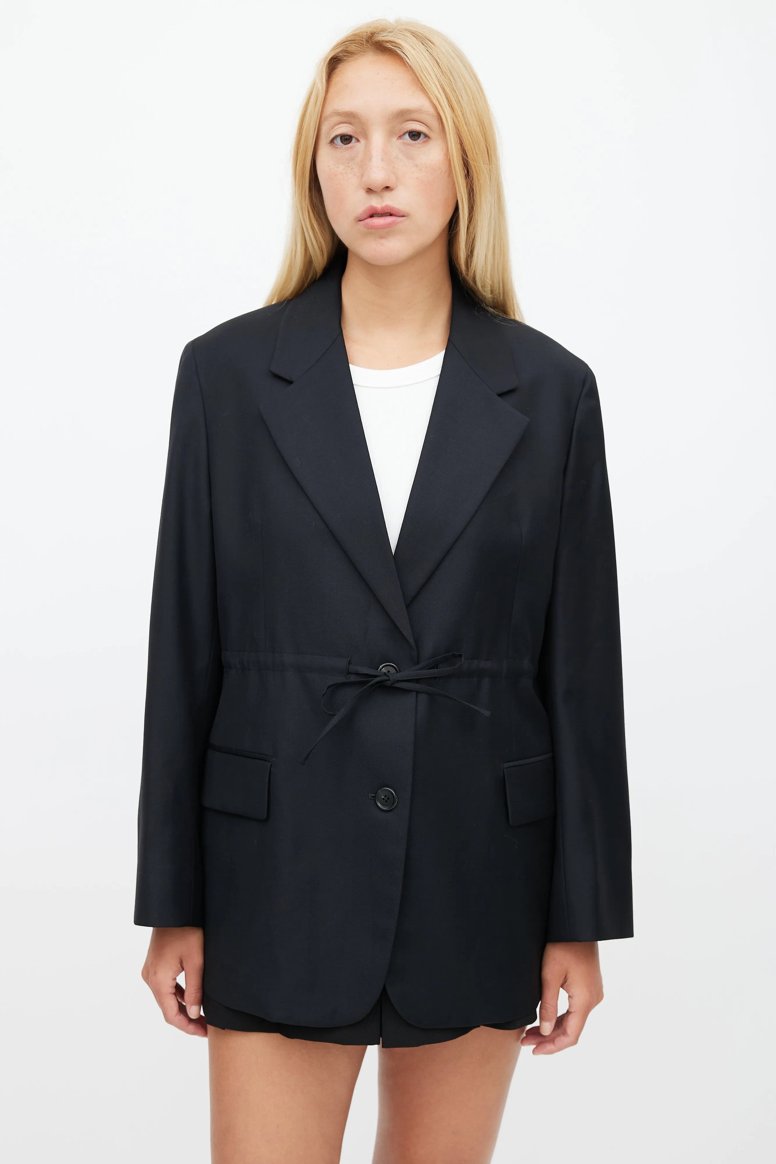 Black Wool Drawstring Blazer