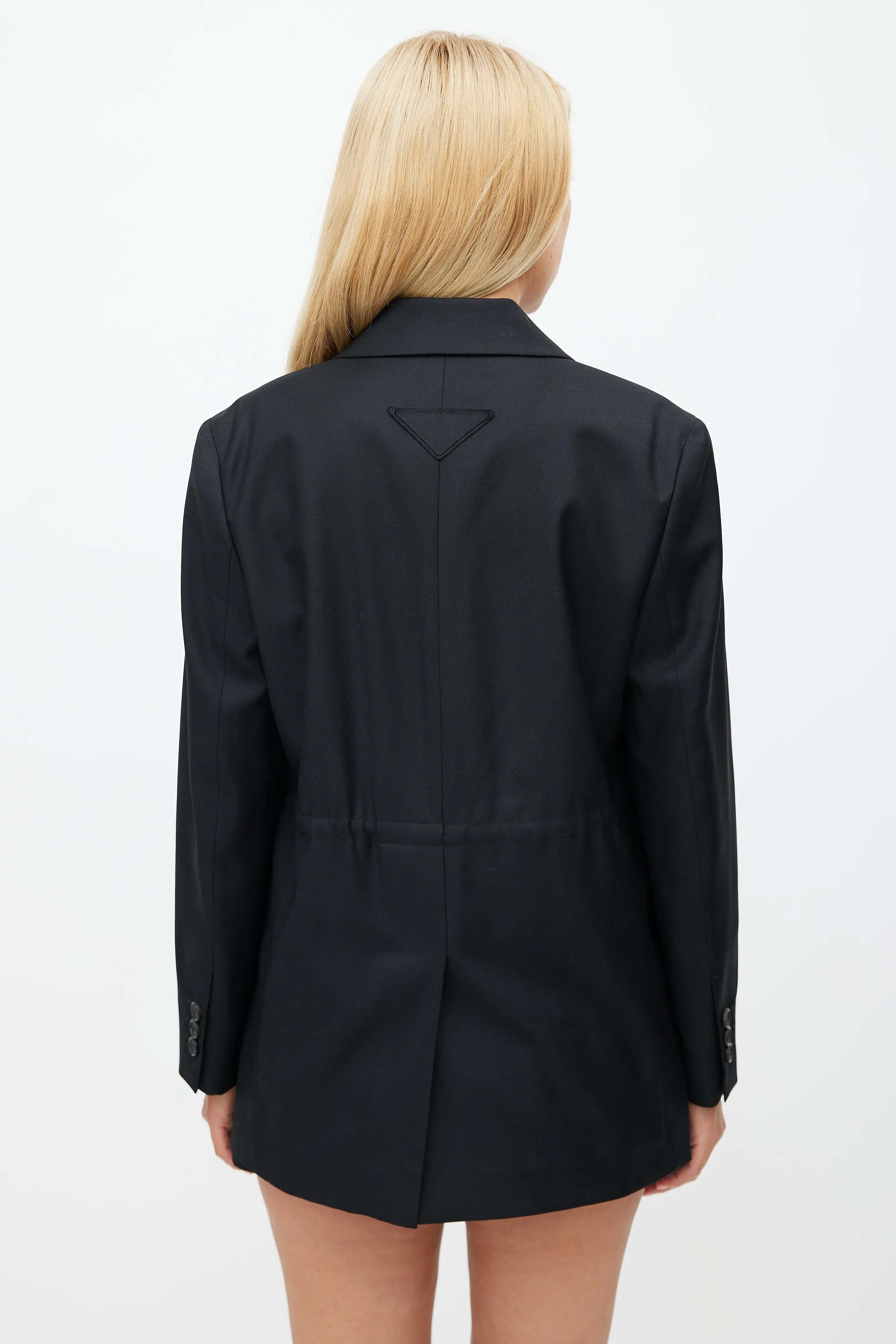 Black Wool Drawstring Blazer