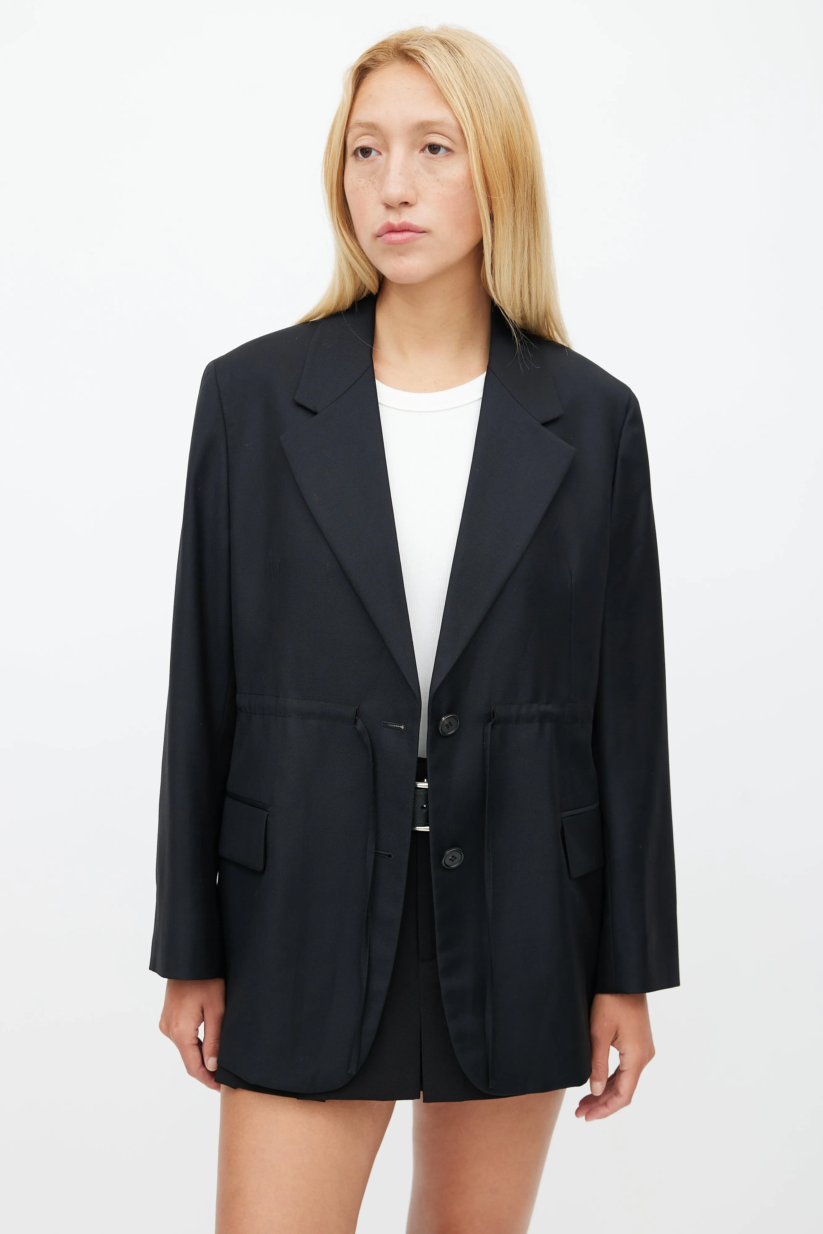 Black Wool Drawstring Blazer