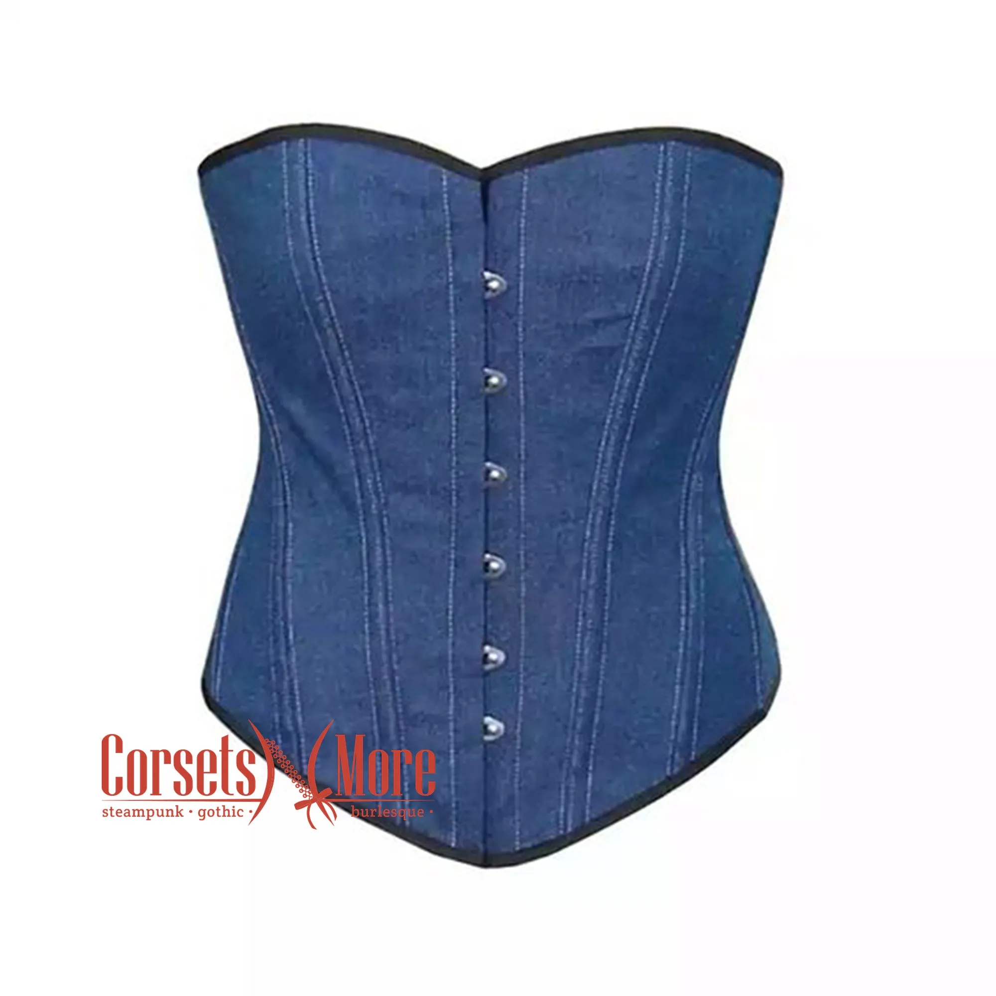 Blue Denim Gothic Costume Overbust Corset Plus Size Bustier Top