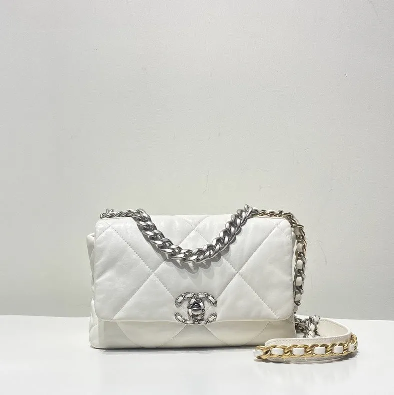 Chanel 19 White Quilted Leather Bag Medium Size