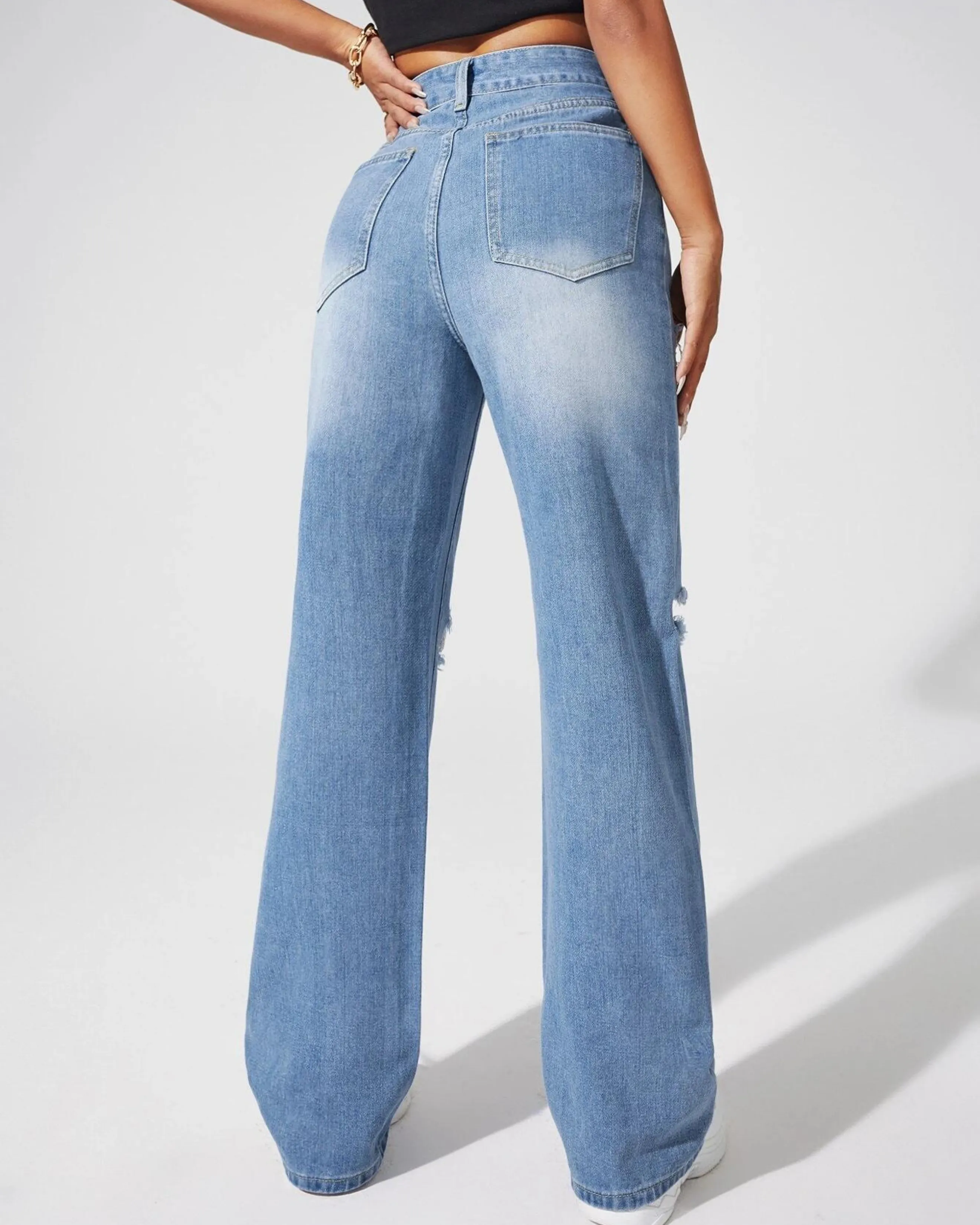 Distressed Butterfly Print Jeans